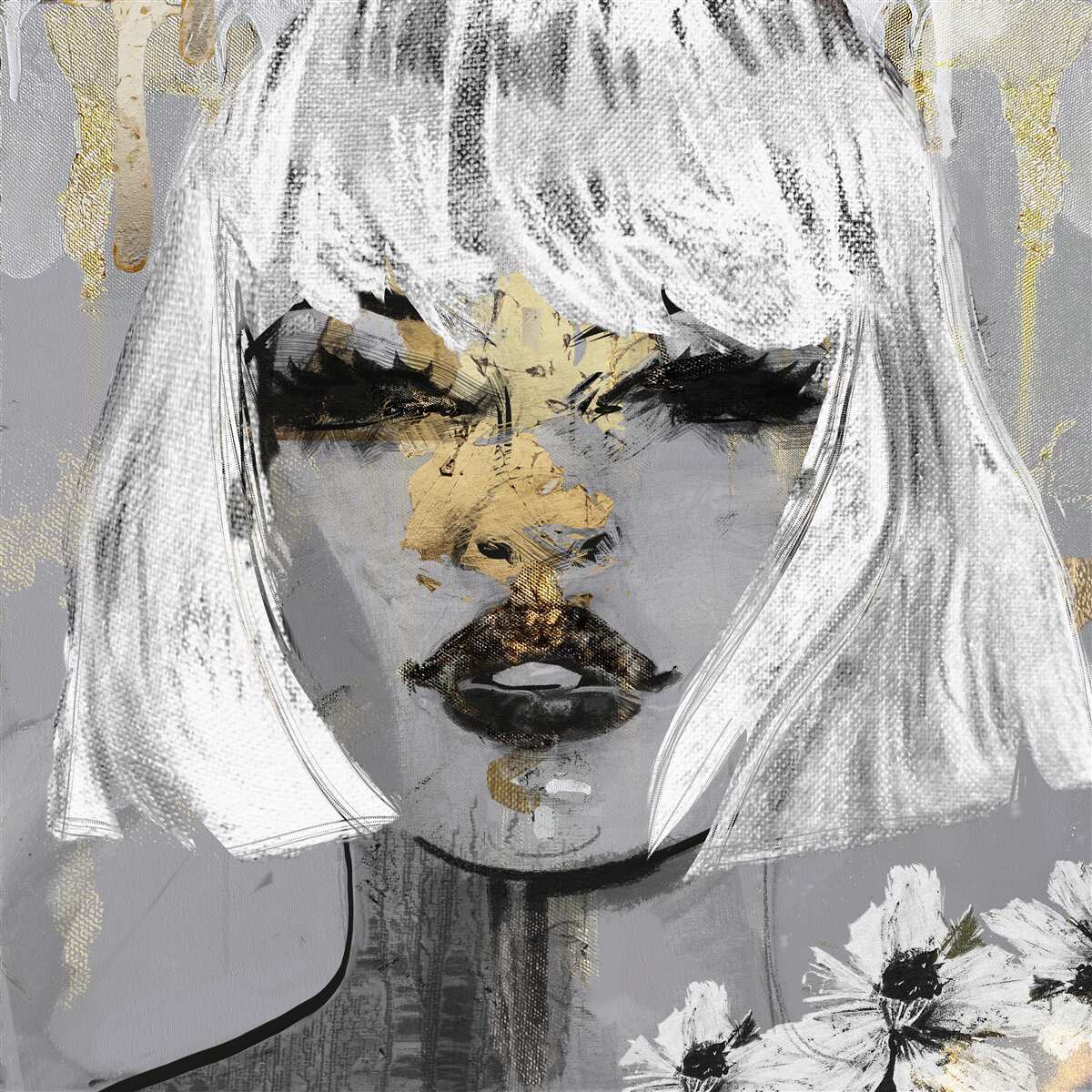 Fototapet imagine a unei fete cu păr alb într-un stil abstract