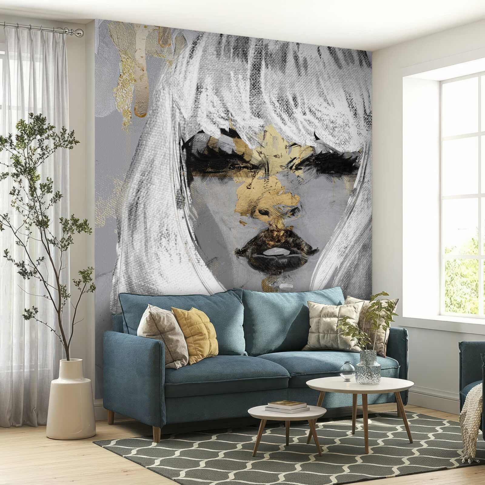 Fototapet imagine a unei fete cu păr alb într-un stil abstract