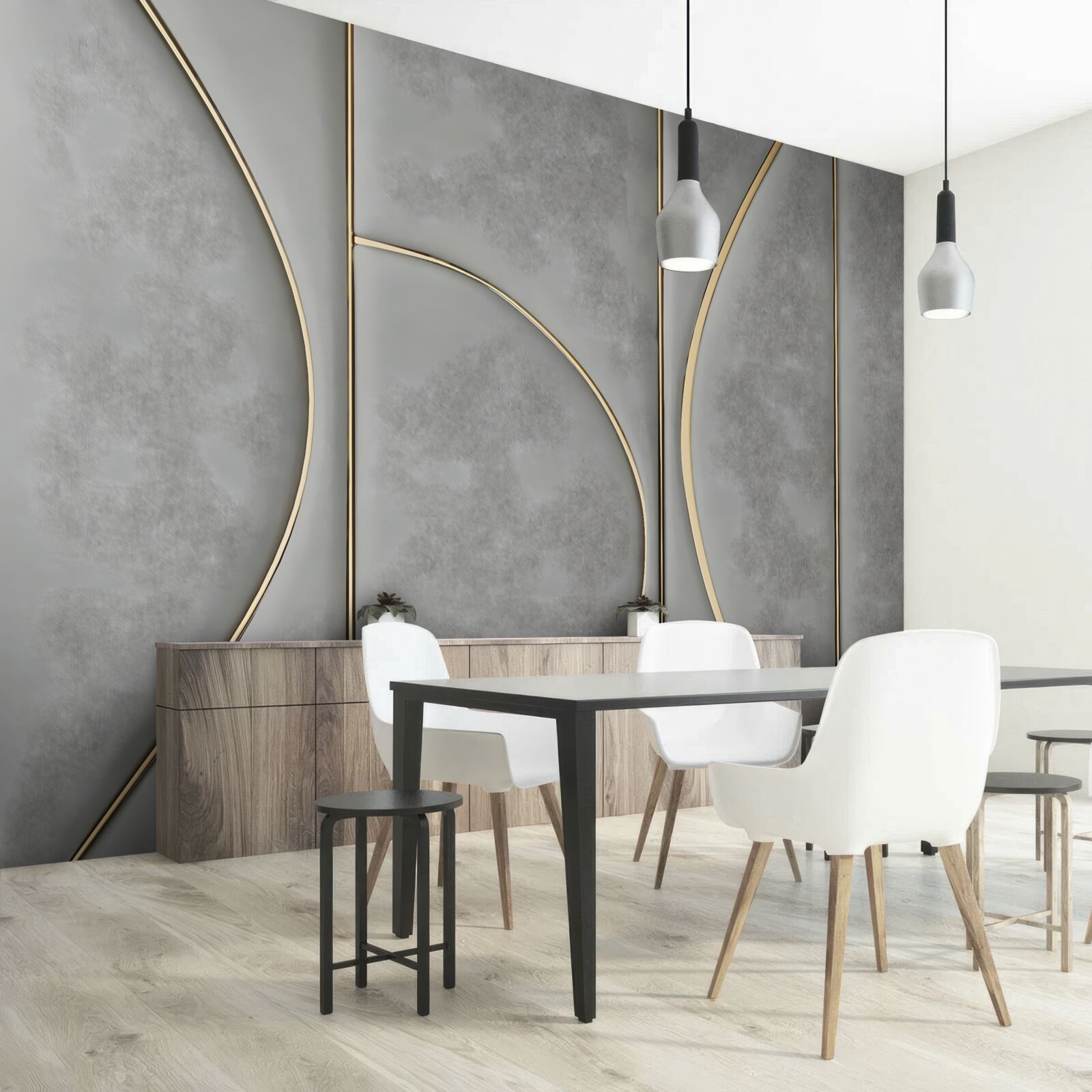 Fototapet textură gri cu linii aurii