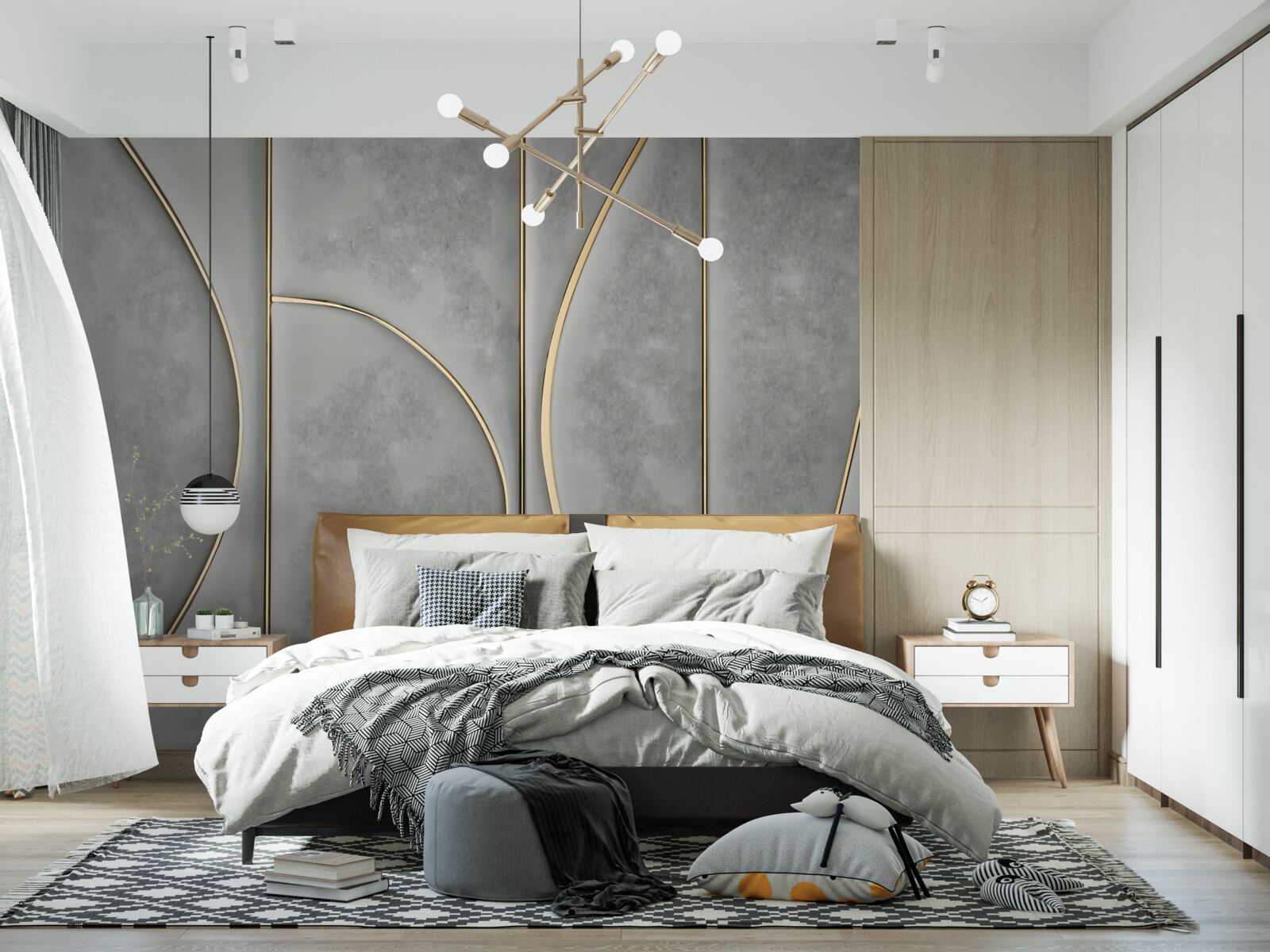 Fototapet textură gri cu linii aurii