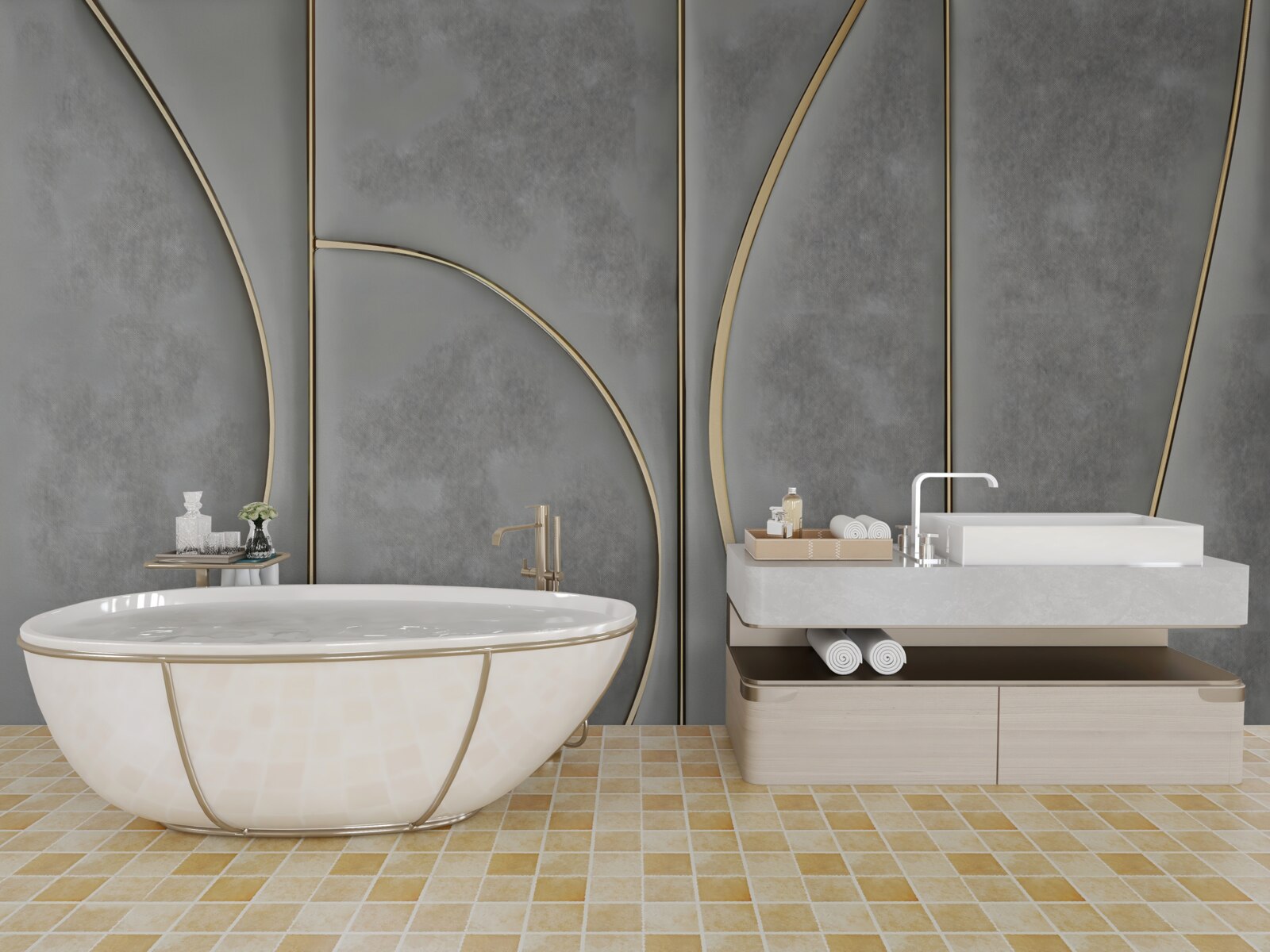 Fototapet textură gri cu linii aurii