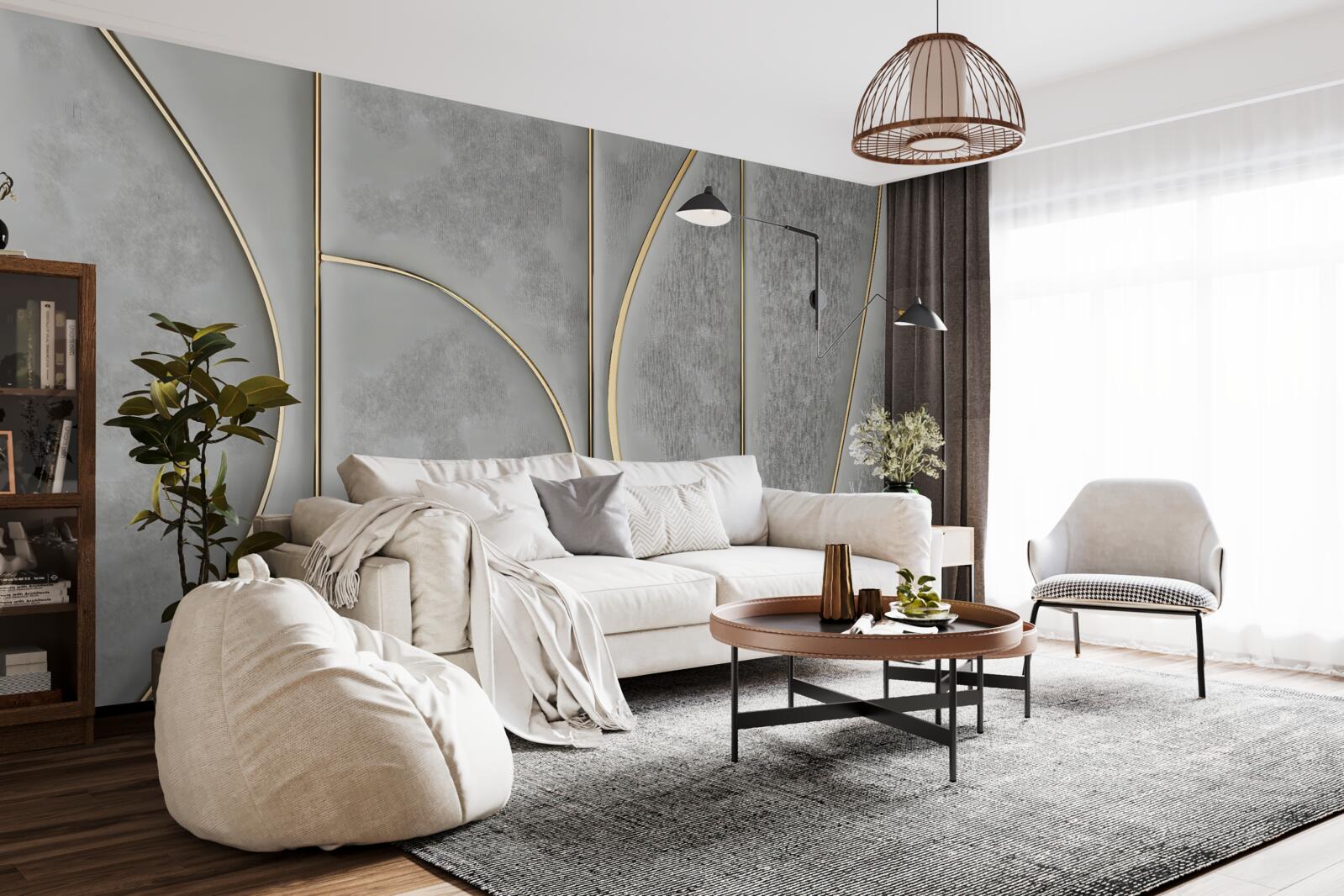 Fototapet textură gri cu linii aurii