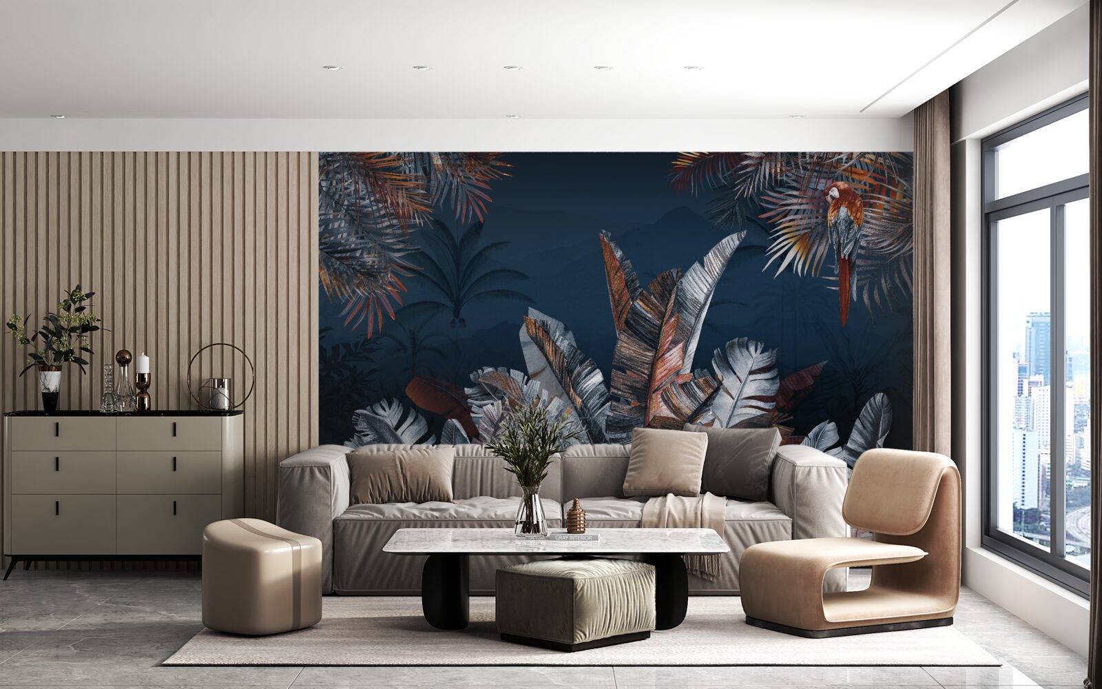 Fototapet junglă de noapte și ferigă