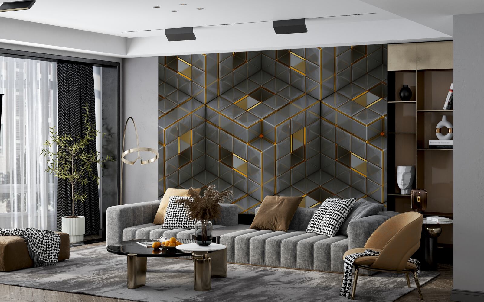 Fototapet cuburi 3d cu elemente de aur