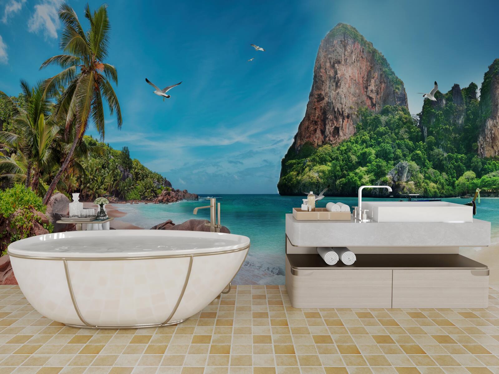 Fototapet peisaj cu munți la tropice