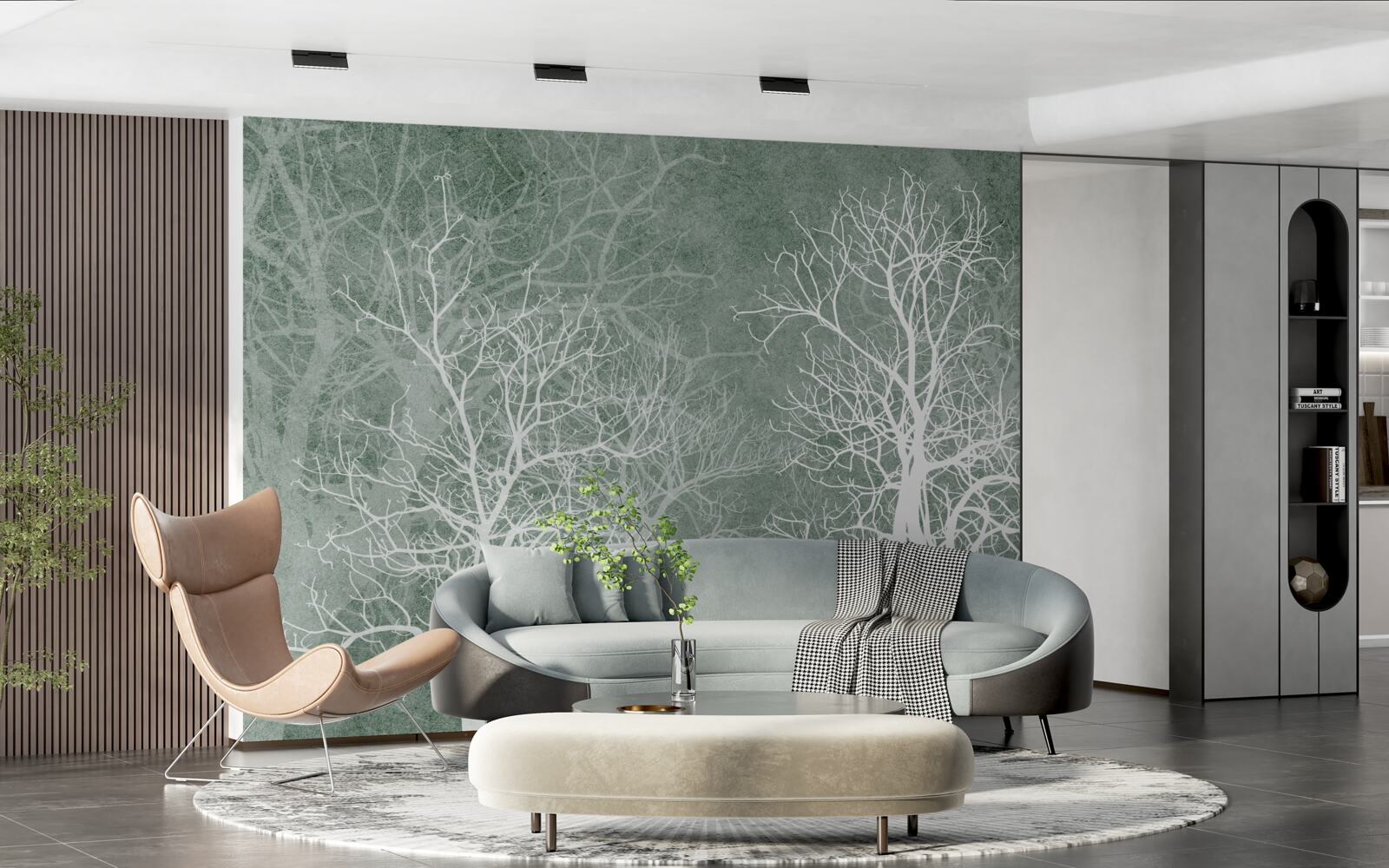 Fototapet copaci într-un decor alb ca zăpada pe cerul nopții