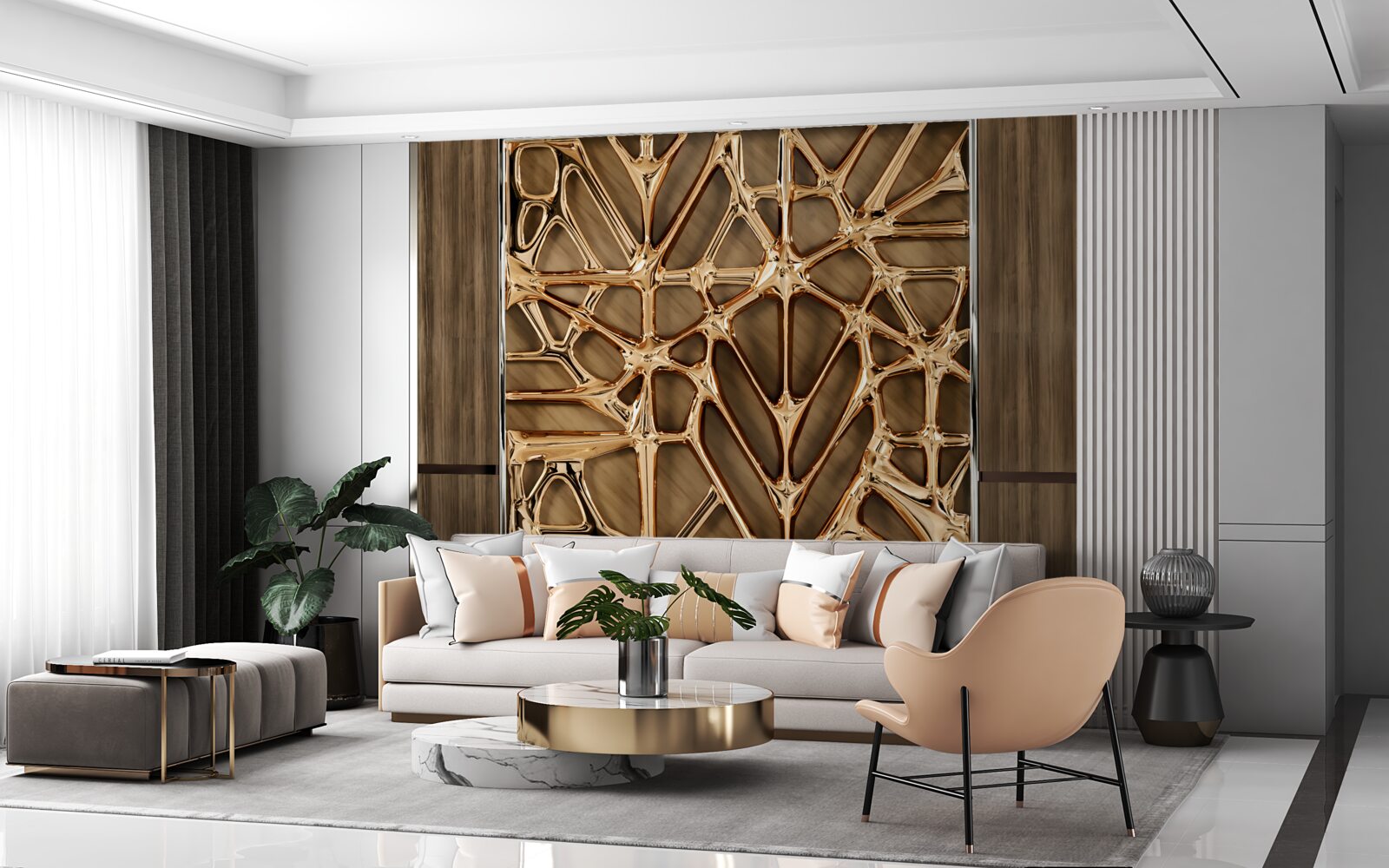 Fototapet linii aurii abstracte pe o suprafață de lemn