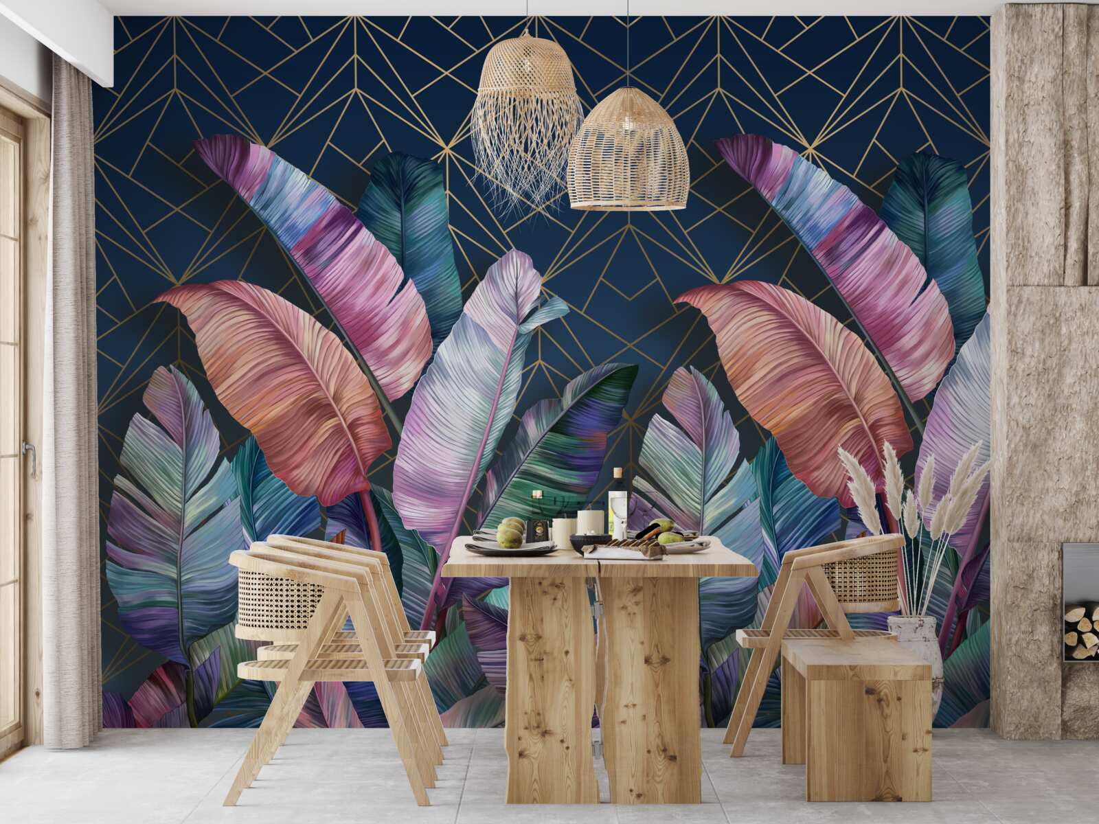 Fototapet noaptea frunzele de ferigă strălucesc puternic