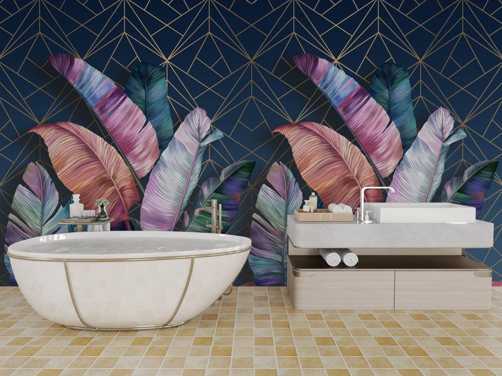 Fototapet noaptea frunzele de ferigă strălucesc puternic