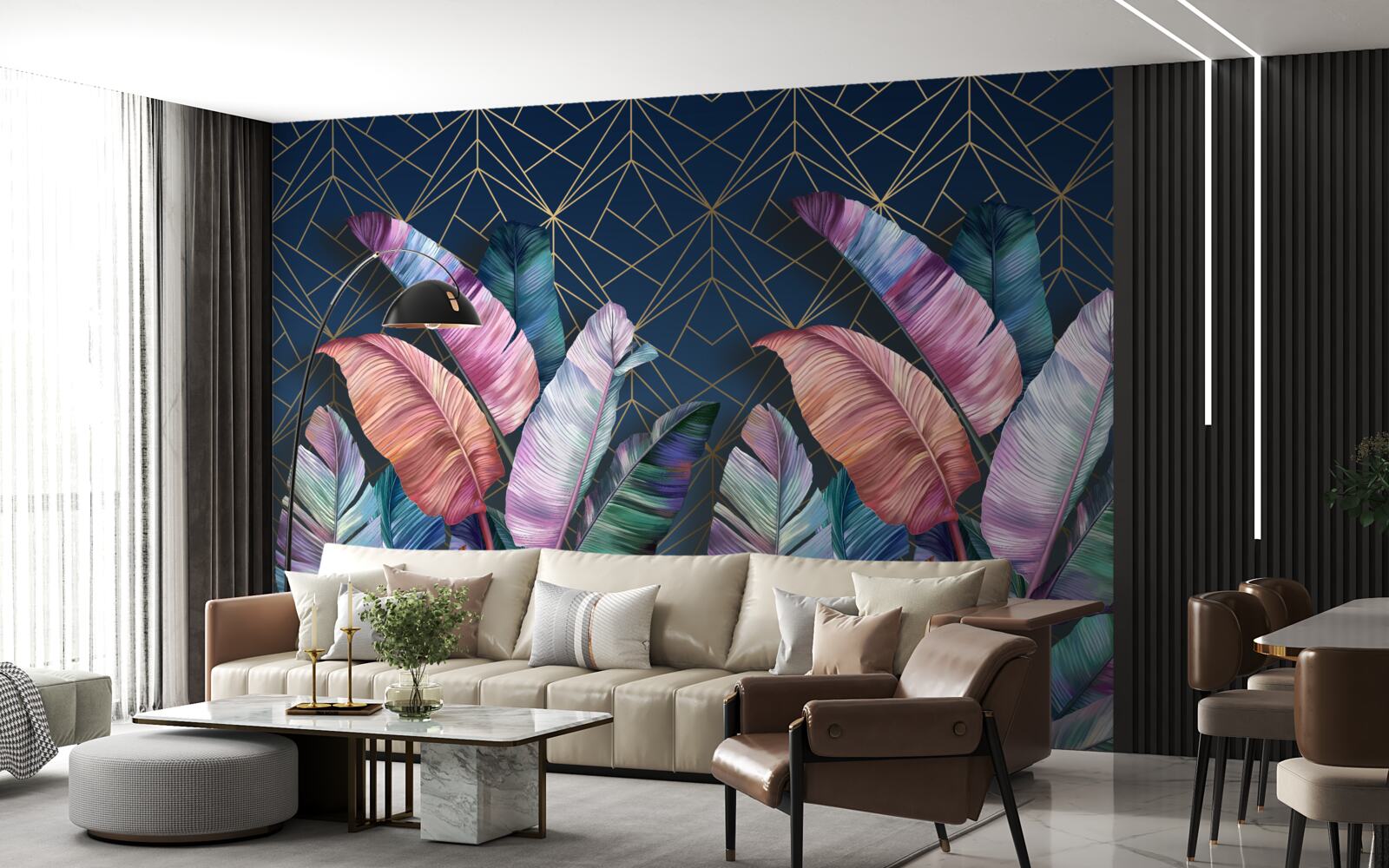 Fototapet noaptea frunzele de ferigă strălucesc puternic