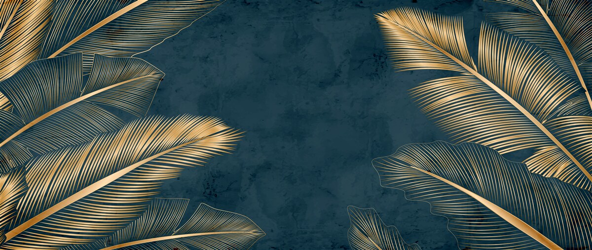 Fototapet noaptea frunzele de ferigă strălucesc de aur