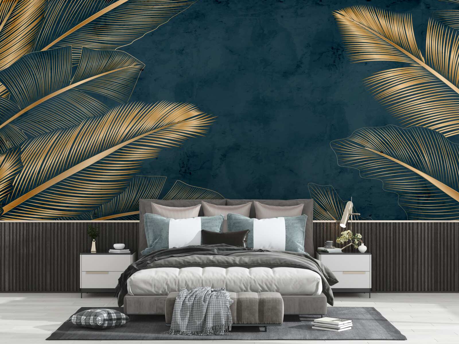 Fototapet noaptea frunzele de ferigă strălucesc de aur