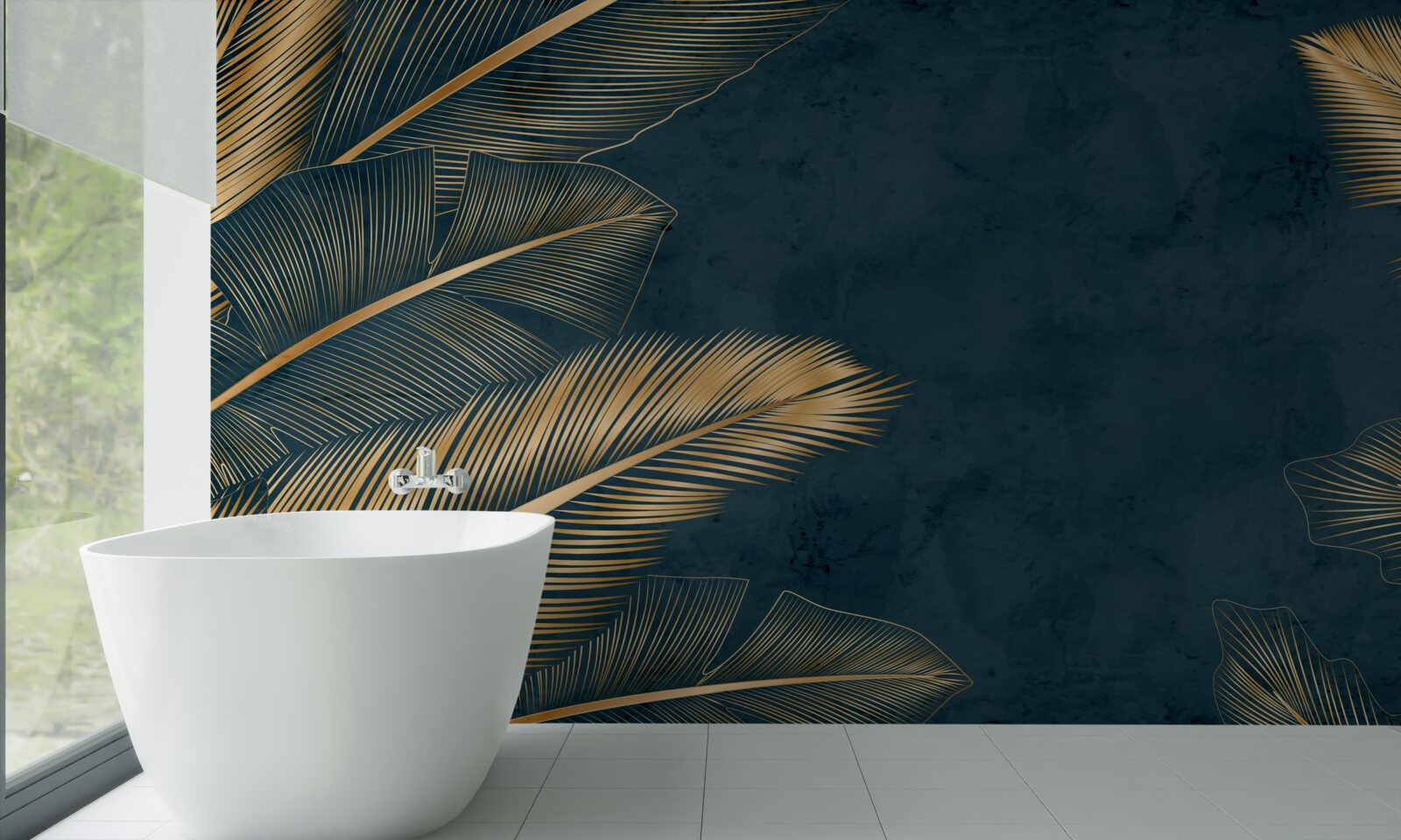 Fototapet noaptea frunzele de ferigă strălucesc de aur