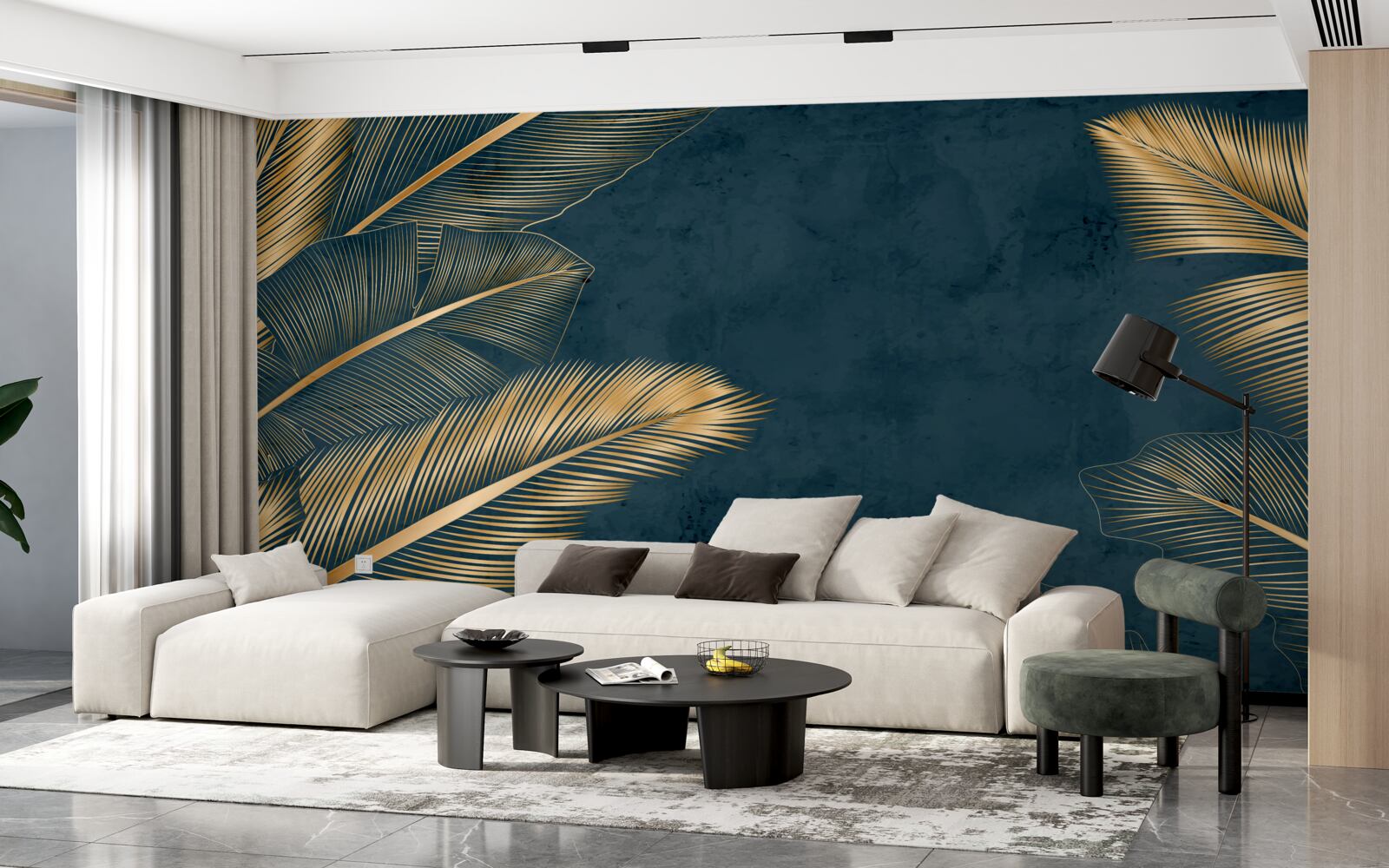 Fototapet noaptea frunzele de ferigă strălucesc de aur