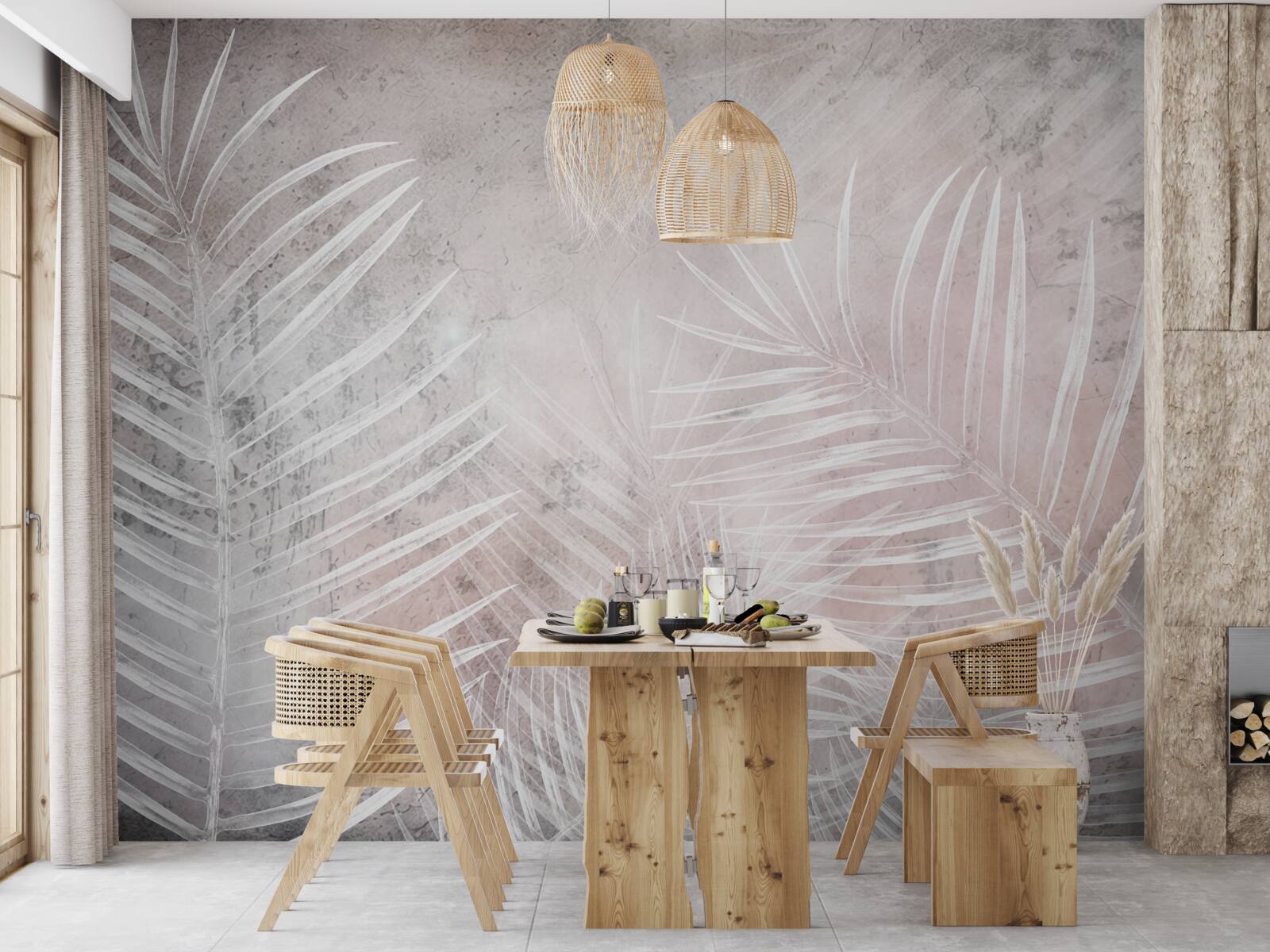 Fototapet frunze albe largi pe un fundal moale