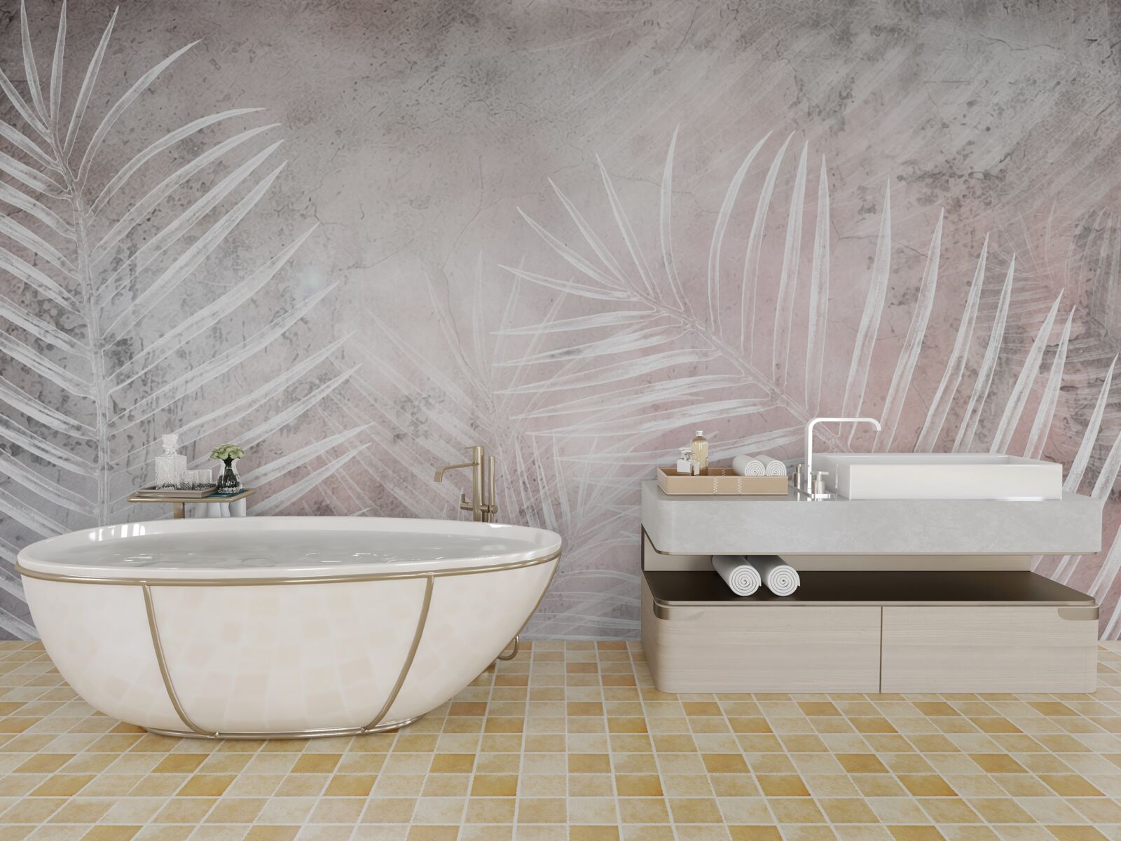 Fototapet frunze albe largi pe un fundal moale