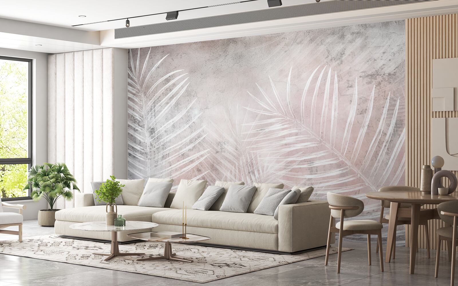 Fototapet frunze albe largi pe un fundal moale