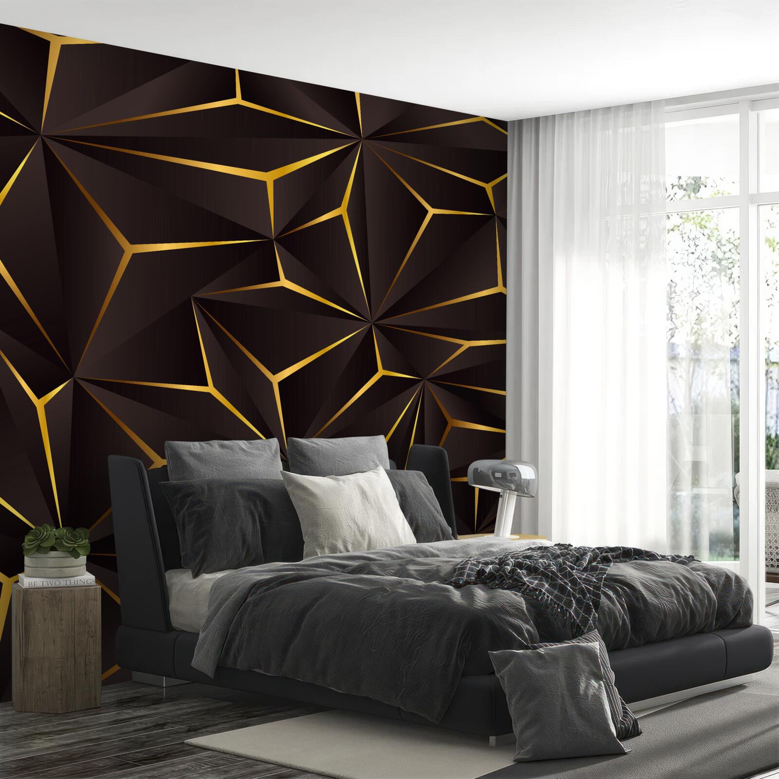 Fototapet abstracție volumetrică negru și auriu