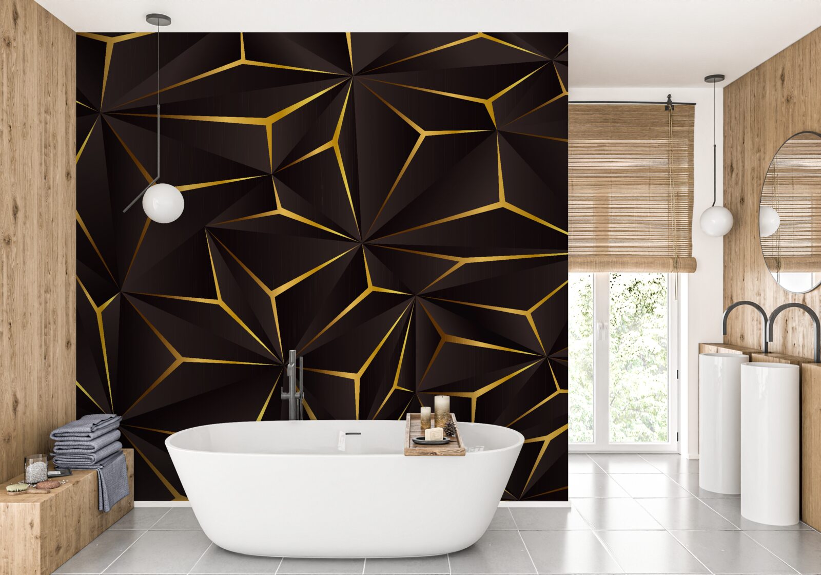 Fototapet abstracție volumetrică negru și auriu