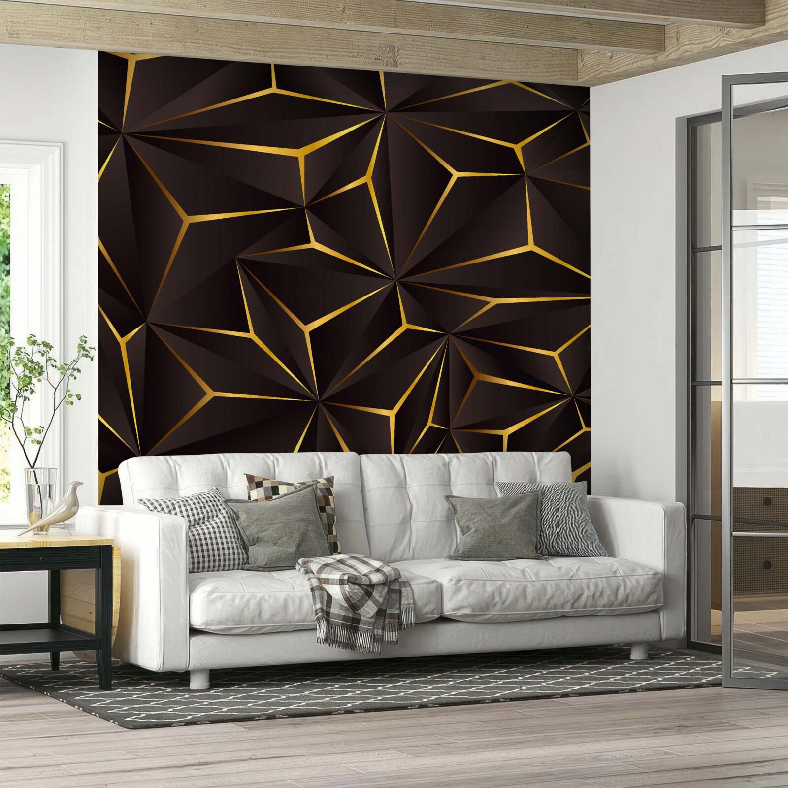 Fototapet abstracție volumetrică negru și auriu