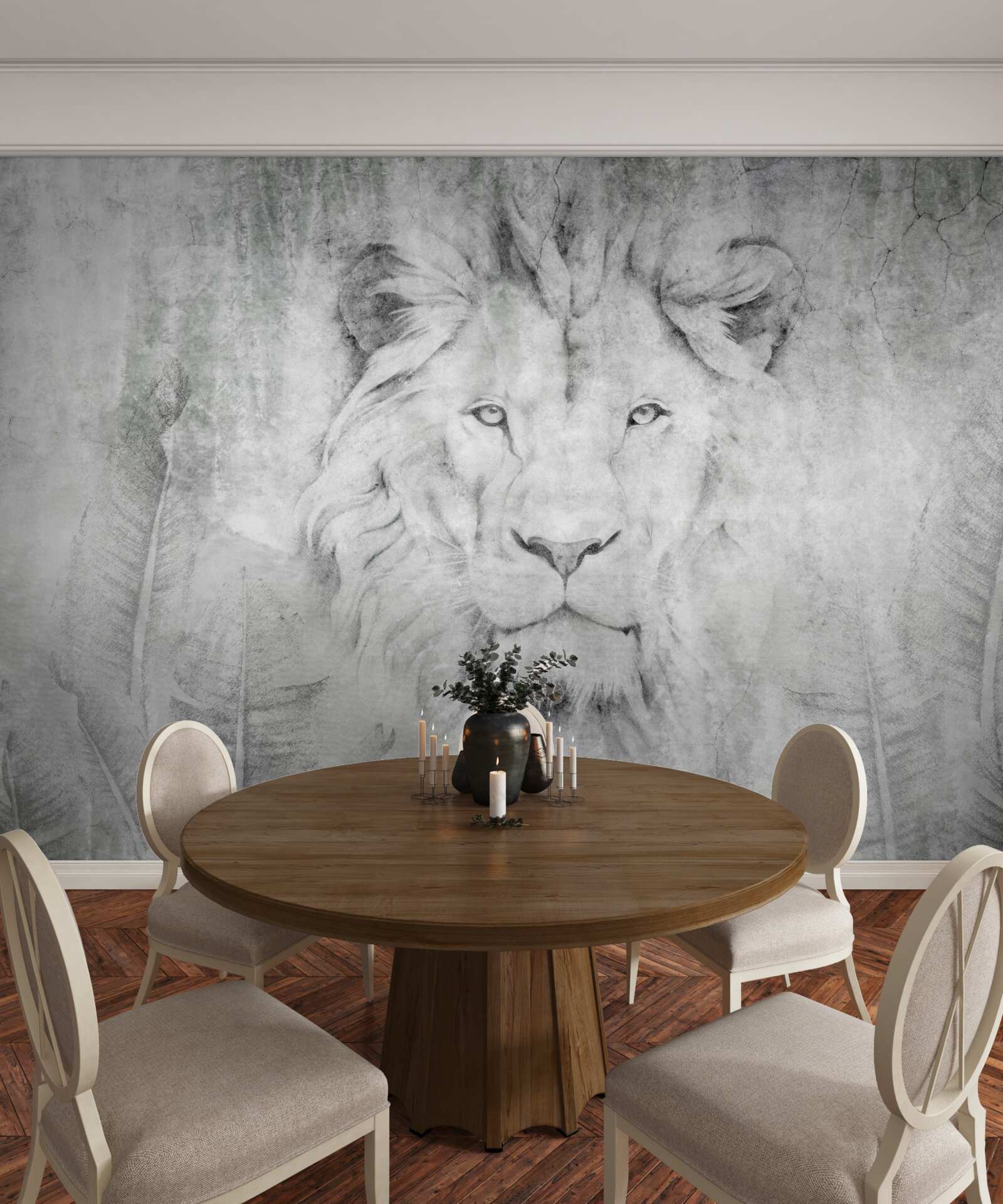 Fototapet viziunea unui leu într-o regiune tropicală