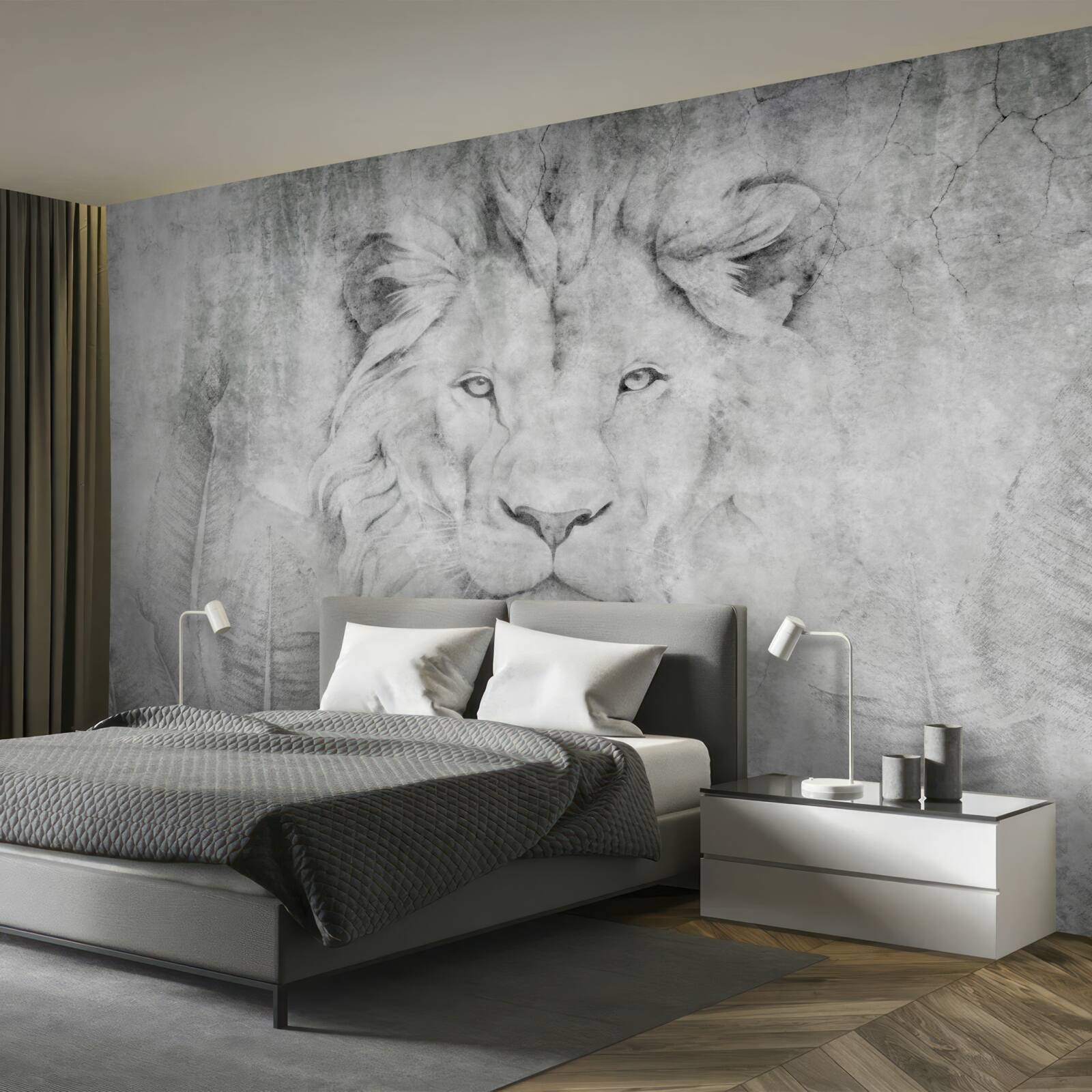 Fototapet viziunea unui leu într-o regiune tropicală