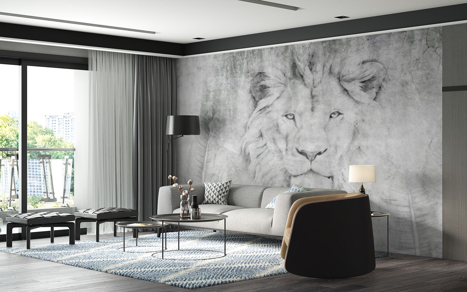 Fototapet viziunea unui leu într-o regiune tropicală