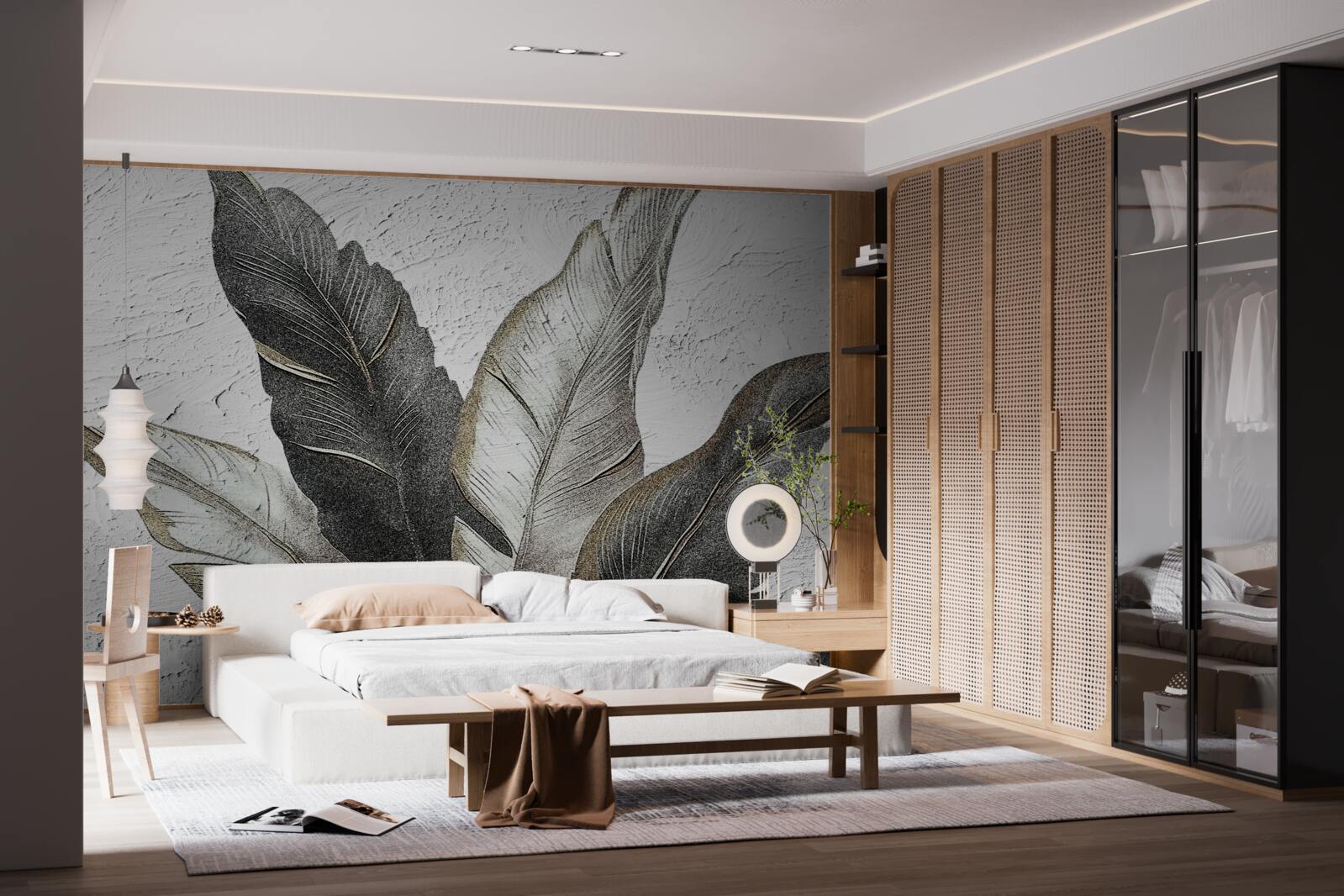 Fototapet frunzele mari sunt verzi și albe