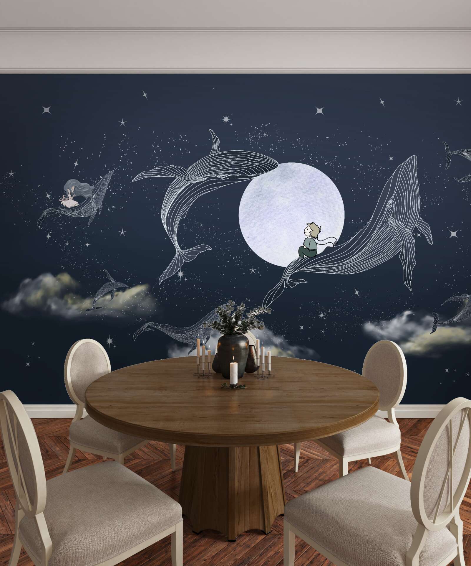 Fototapet balene noaptea sub lună
