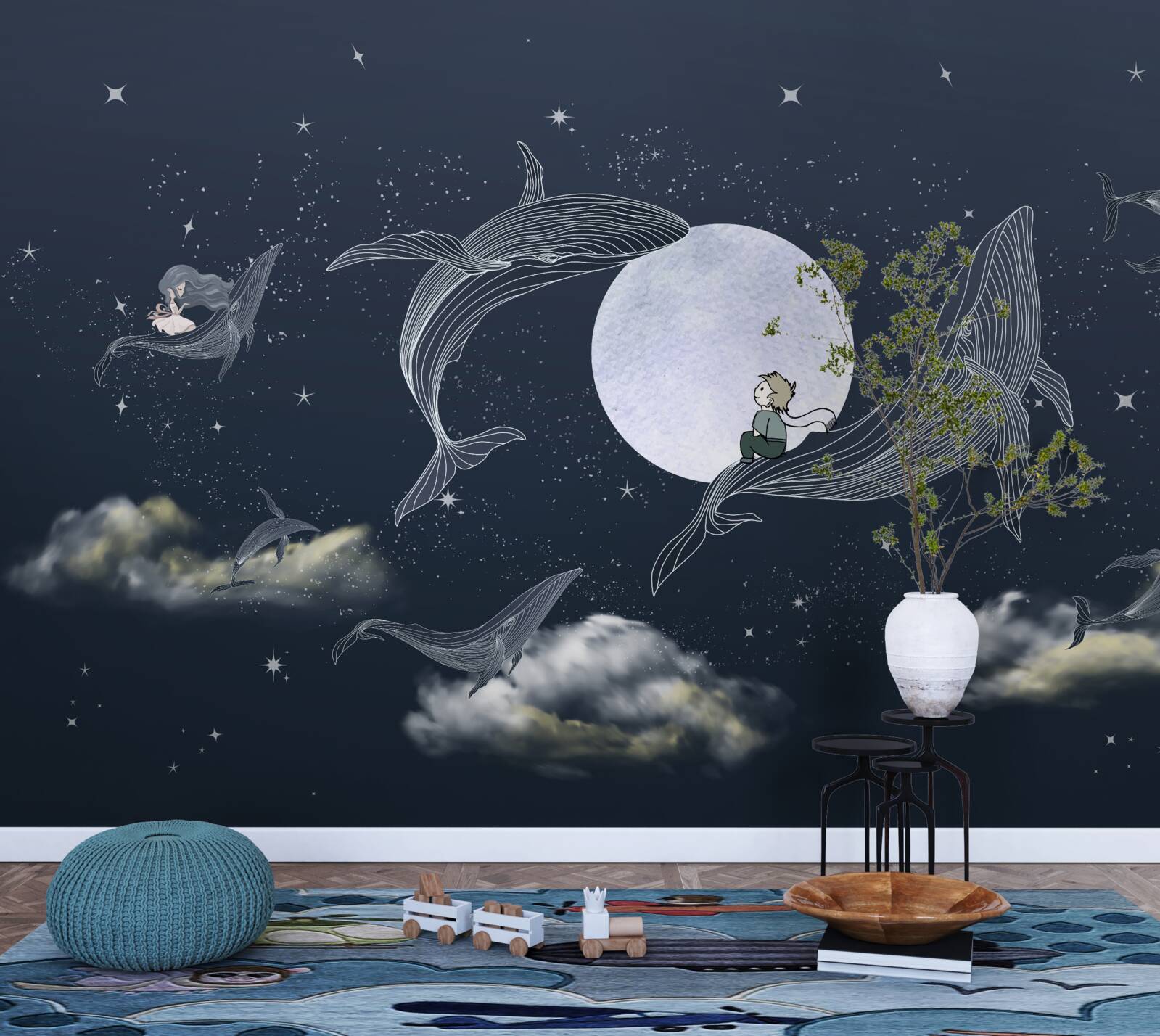 Fototapet balene noaptea sub lună
