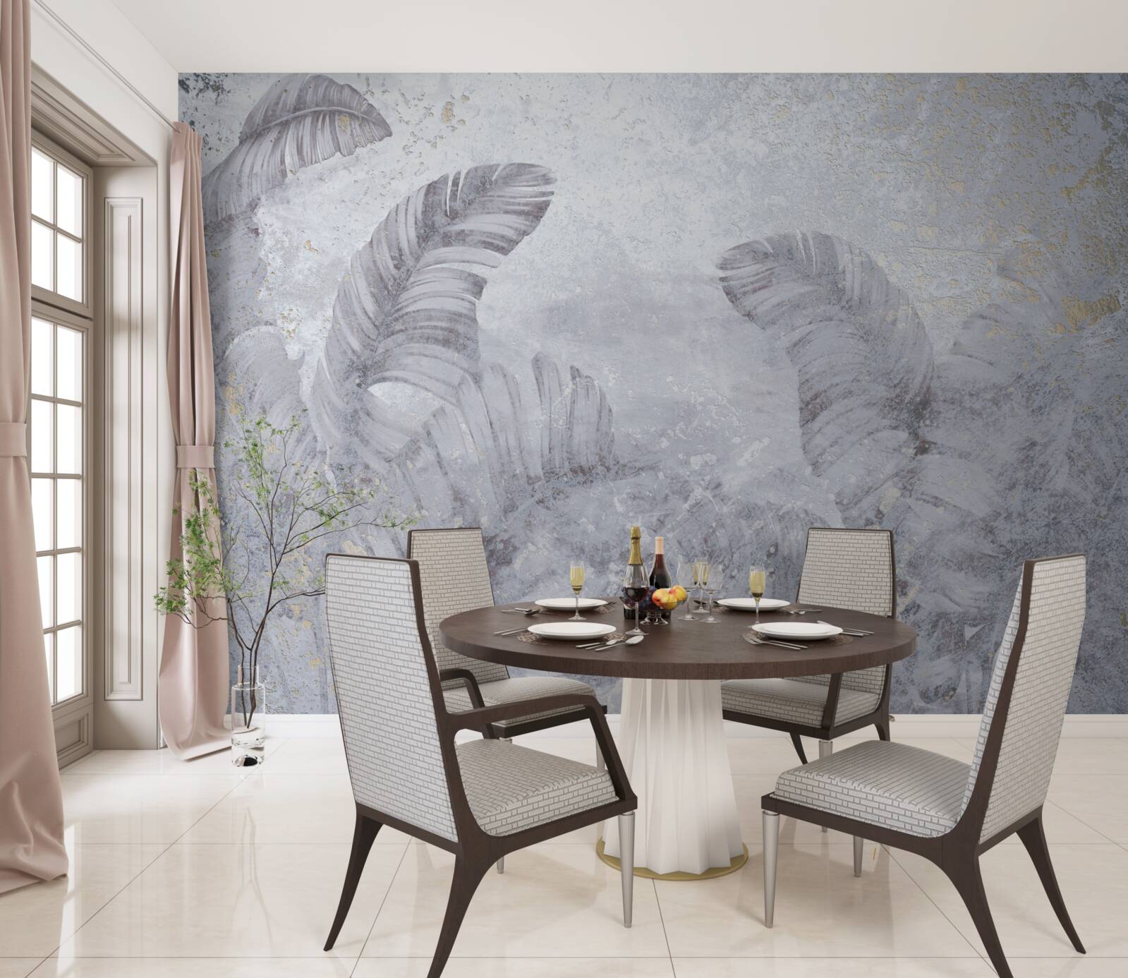 Fototapet frunze tropicale în ploaia torențială