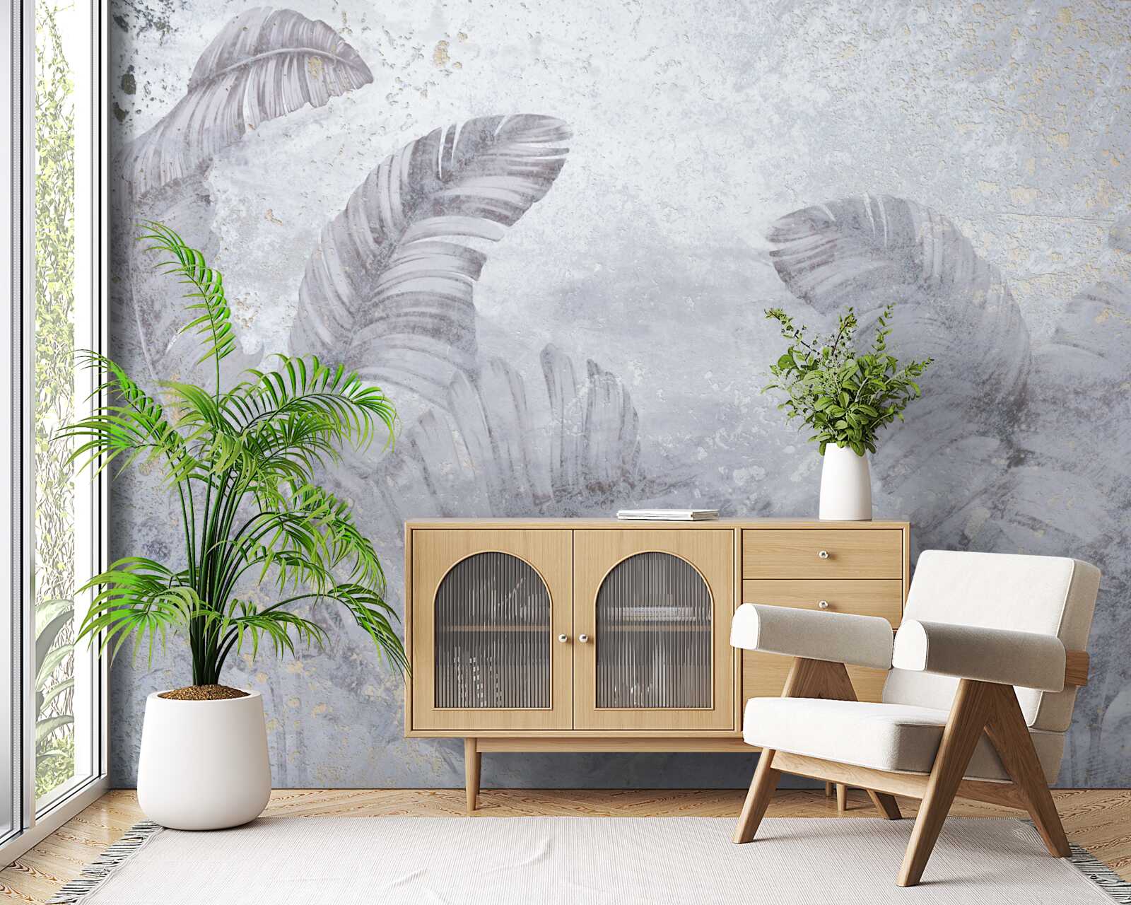 Fototapet frunze tropicale în ploaia torențială