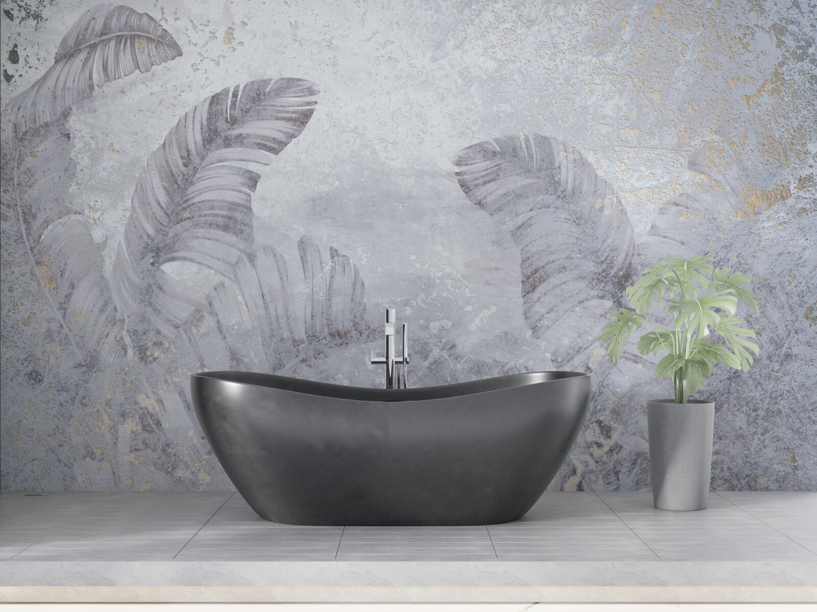 Fototapet frunze tropicale în ploaia torențială