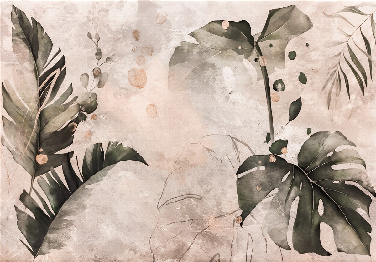 Fototapet acuarele înfățișând frunze tropicale mari