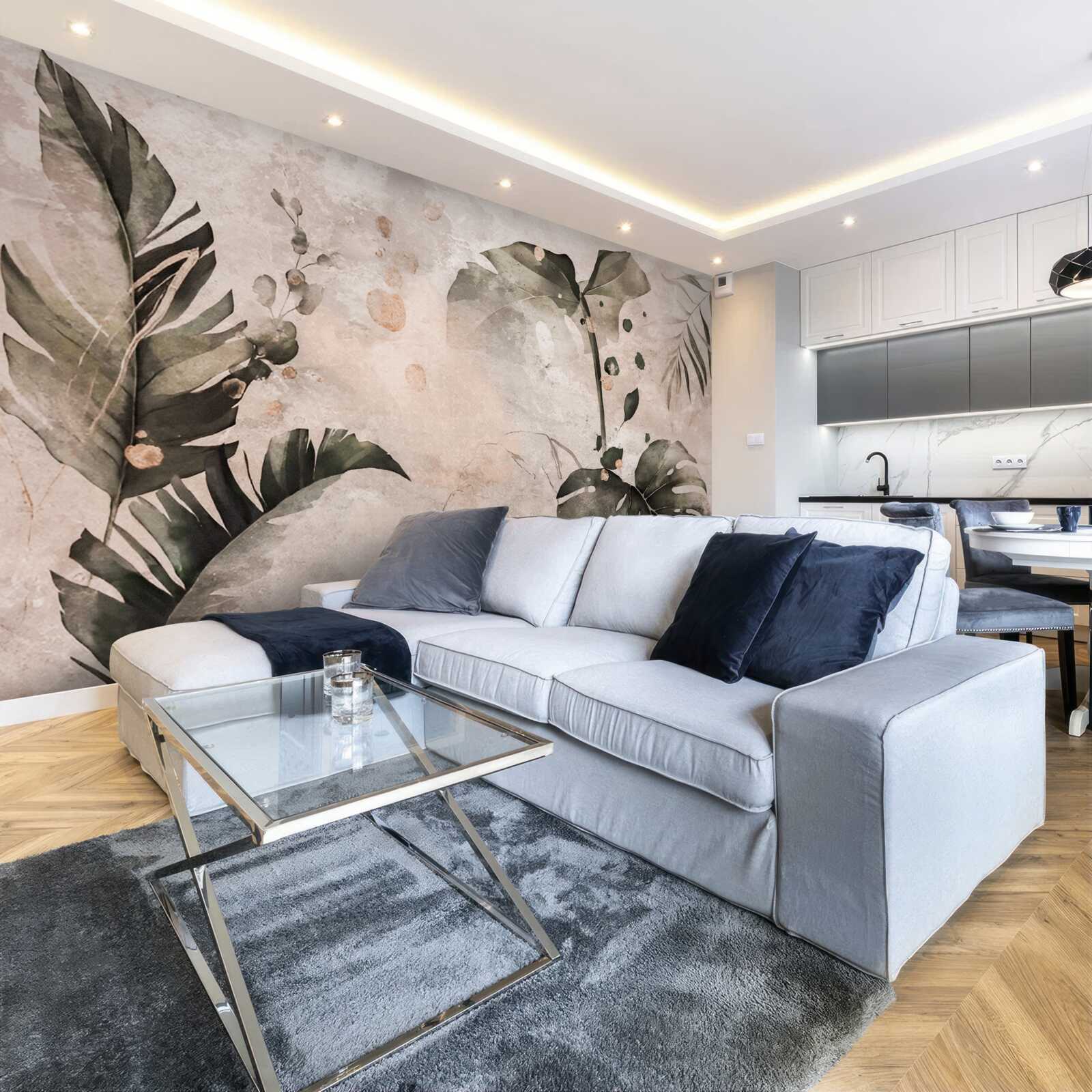 Fototapet acuarele înfățișând frunze tropicale mari