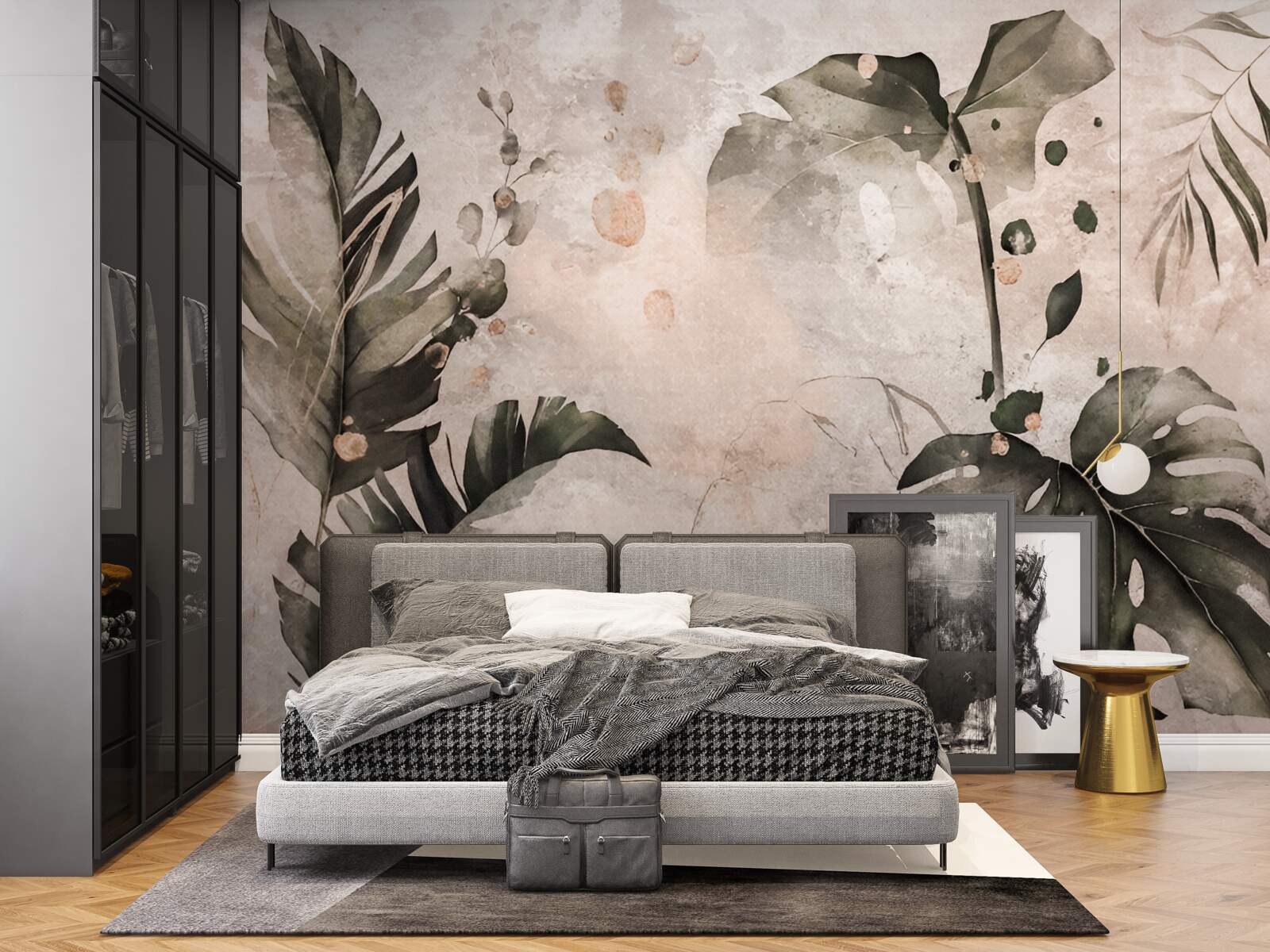 Fototapet acuarele înfățișând frunze tropicale mari