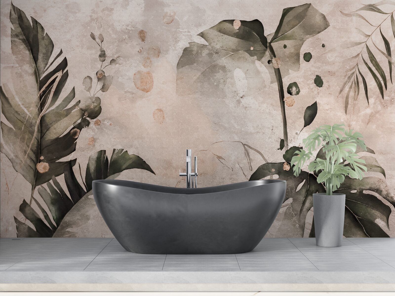 Fototapet acuarele înfățișând frunze tropicale mari