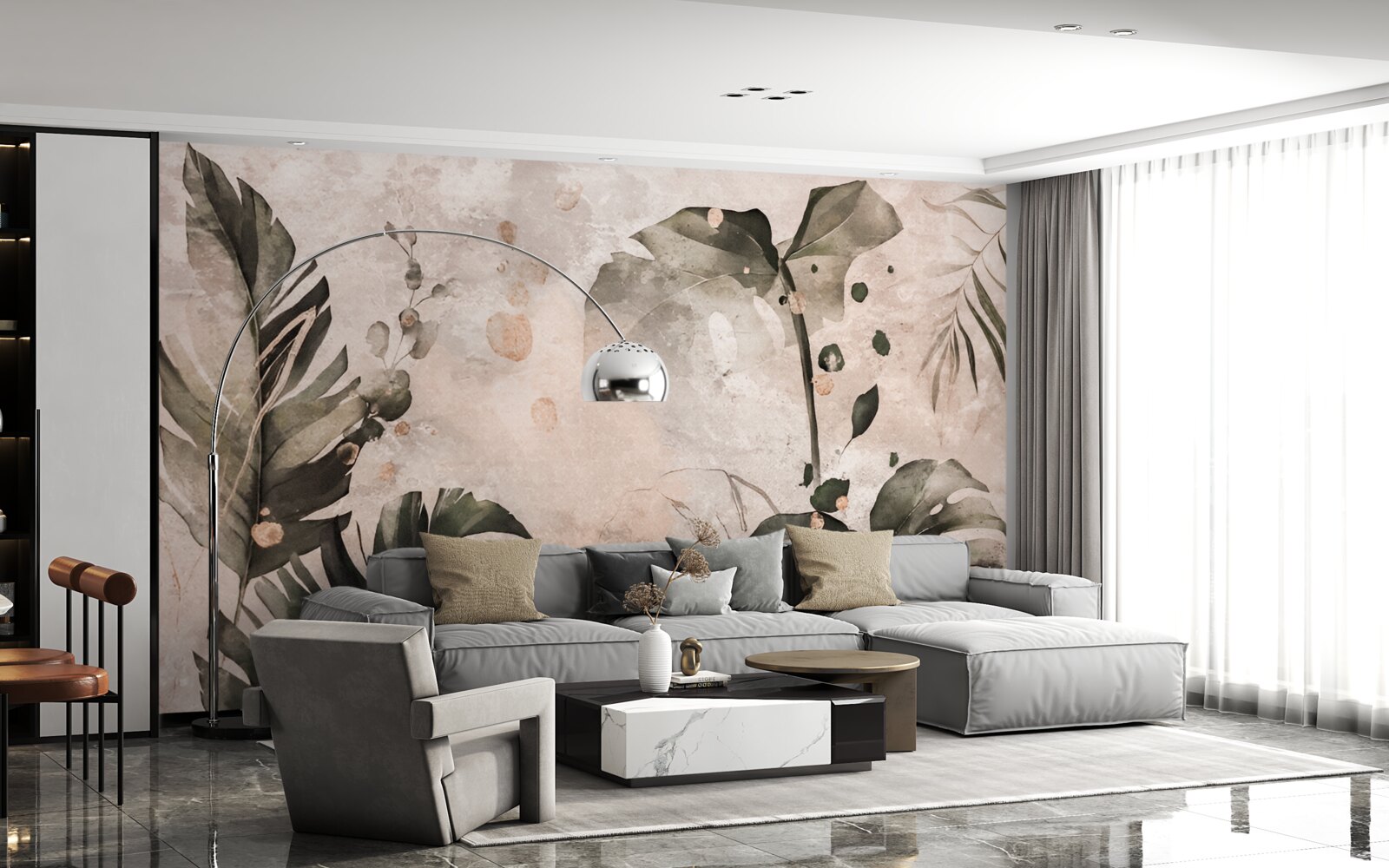 Fototapet acuarele înfățișând frunze tropicale mari