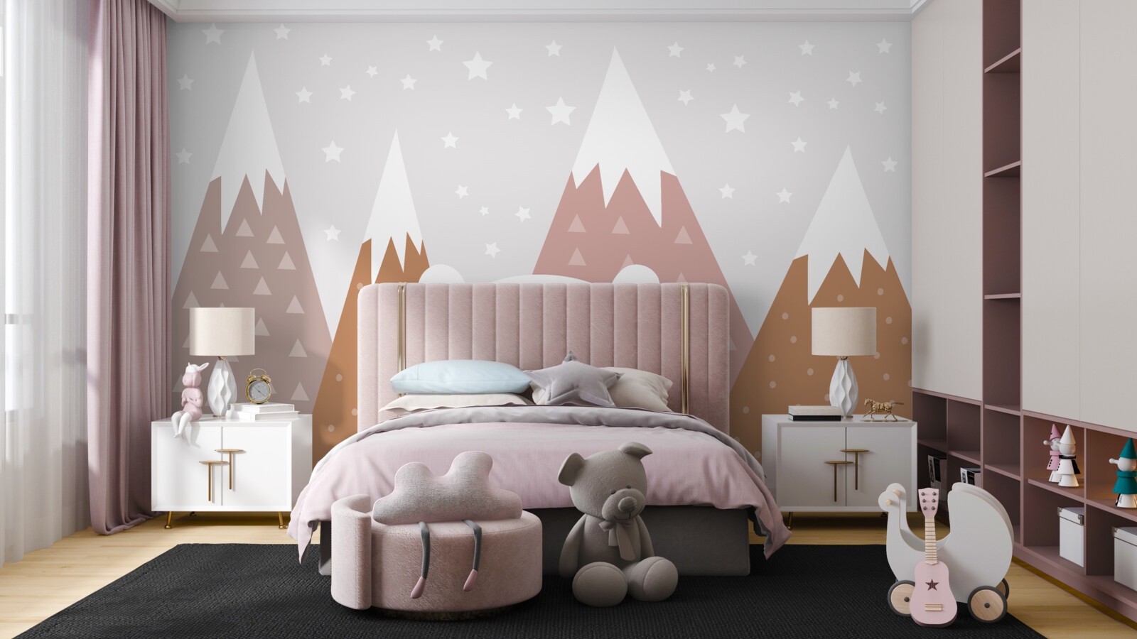 Fototapet ursul se odihnește în munți