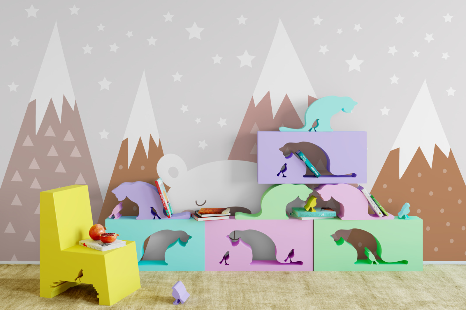 Fototapet ursul se odihnește în munți