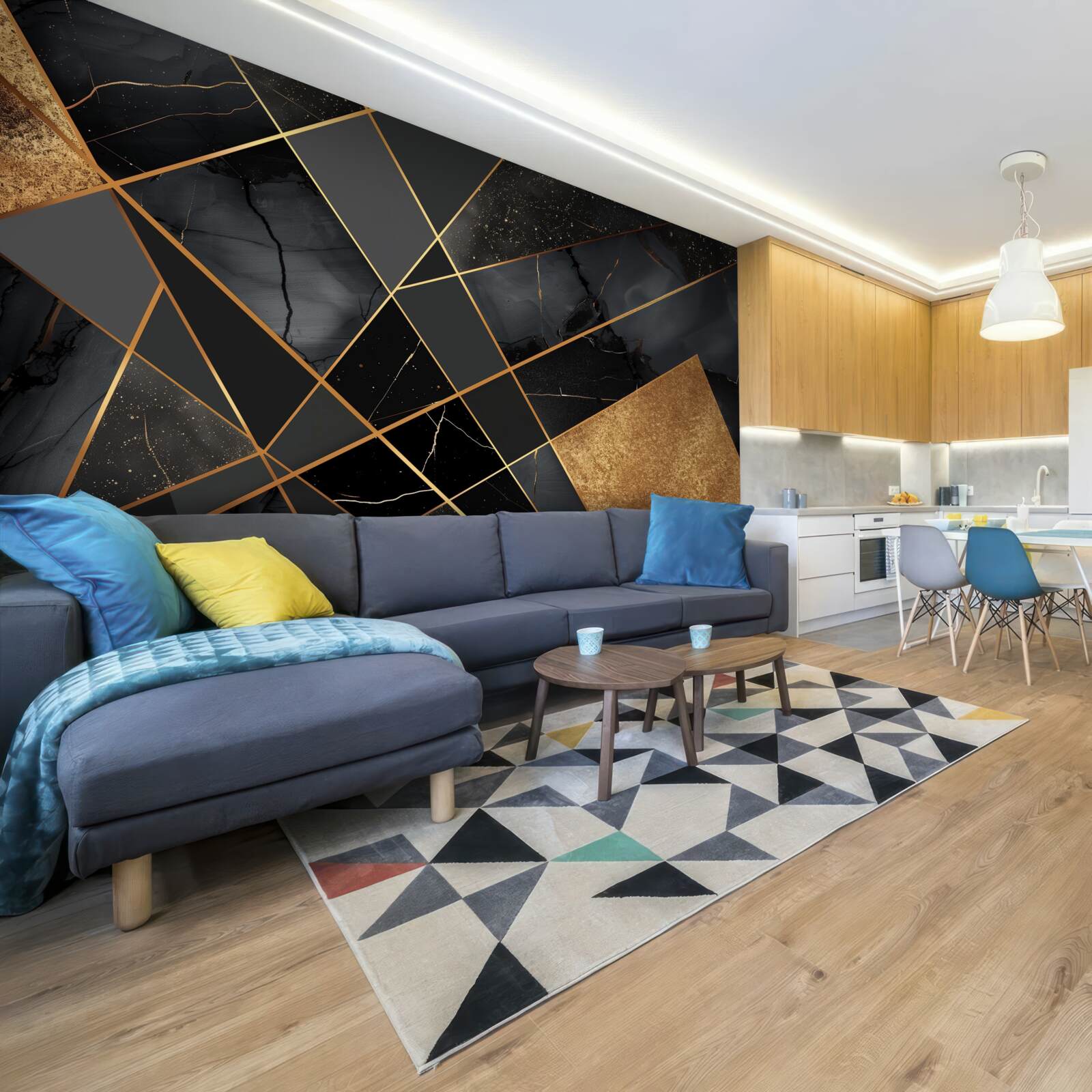 Fototapet marmură neagră cu nervuri aurii