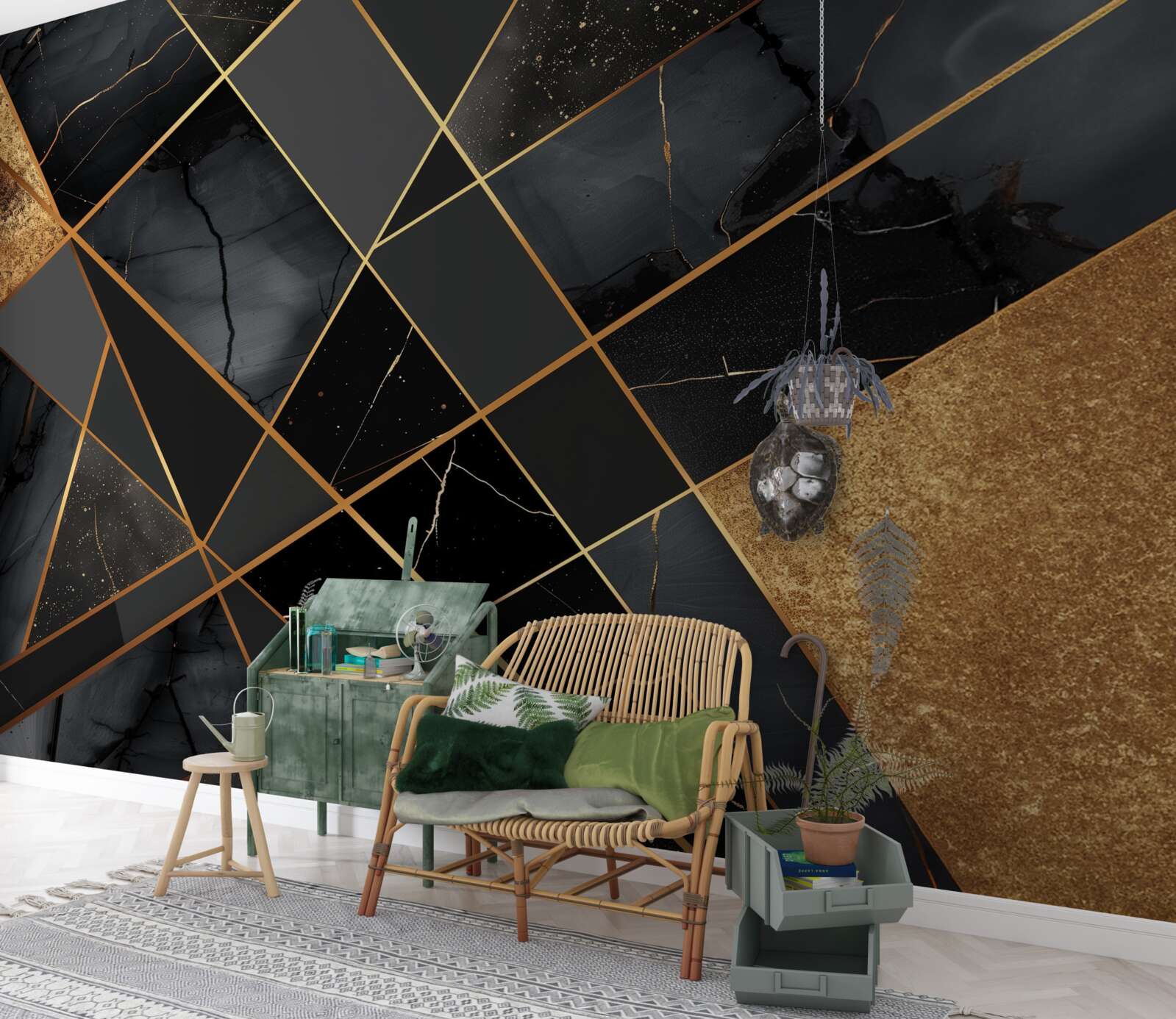 Fototapet marmură neagră cu nervuri aurii