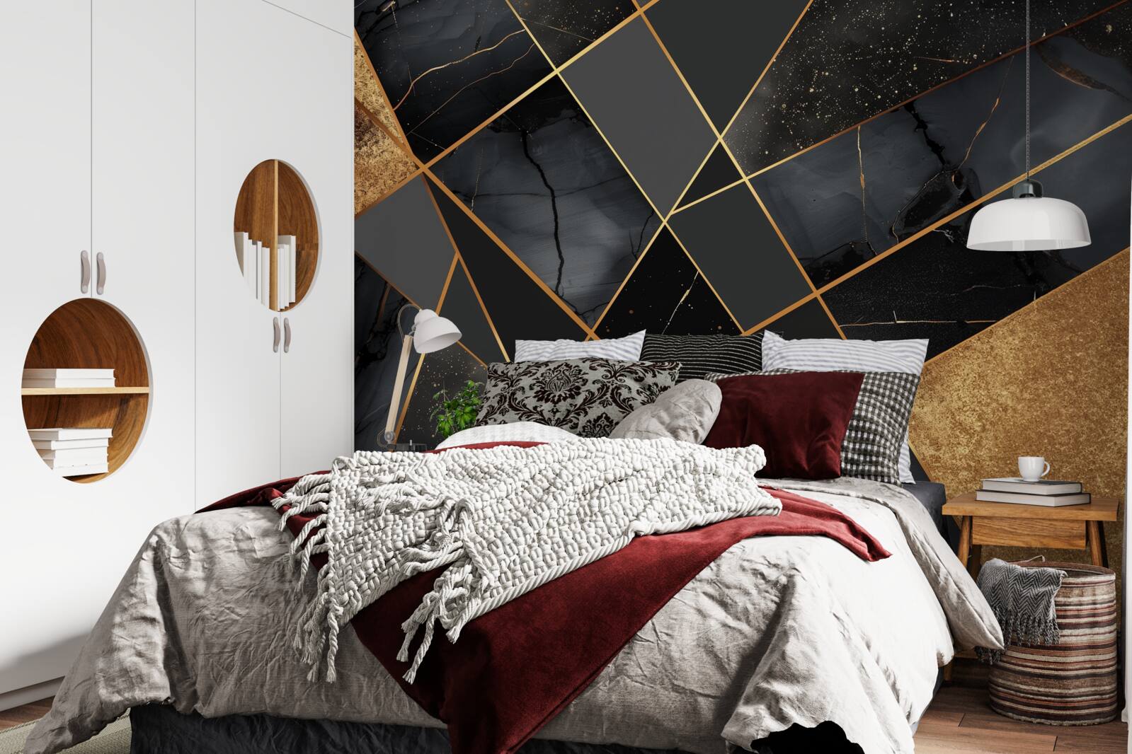 Fototapet marmură neagră cu nervuri aurii