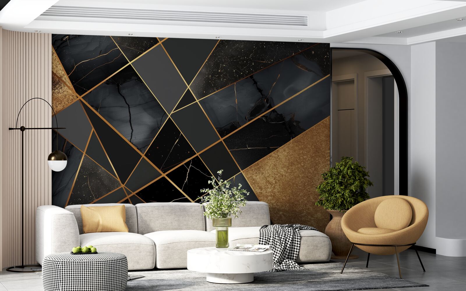 Fototapet marmură neagră cu nervuri aurii