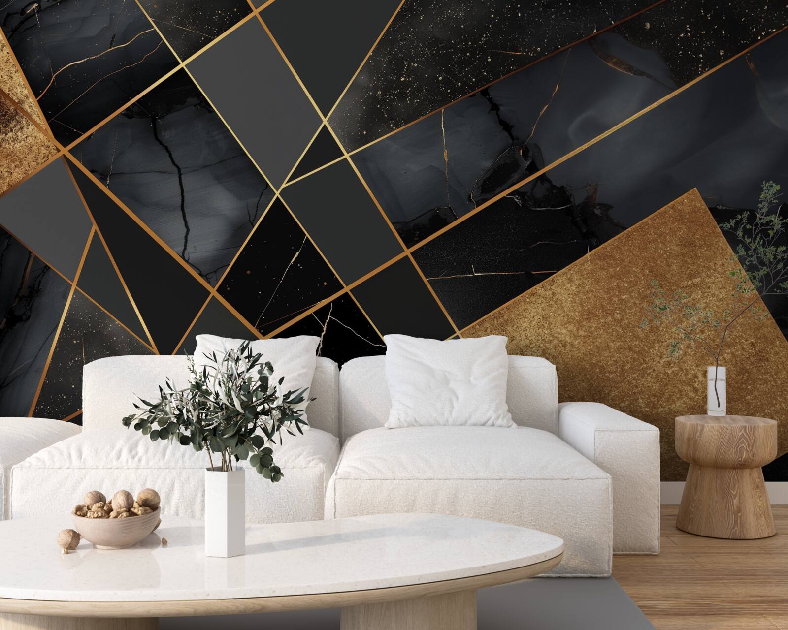 Fototapet marmură neagră cu nervuri aurii