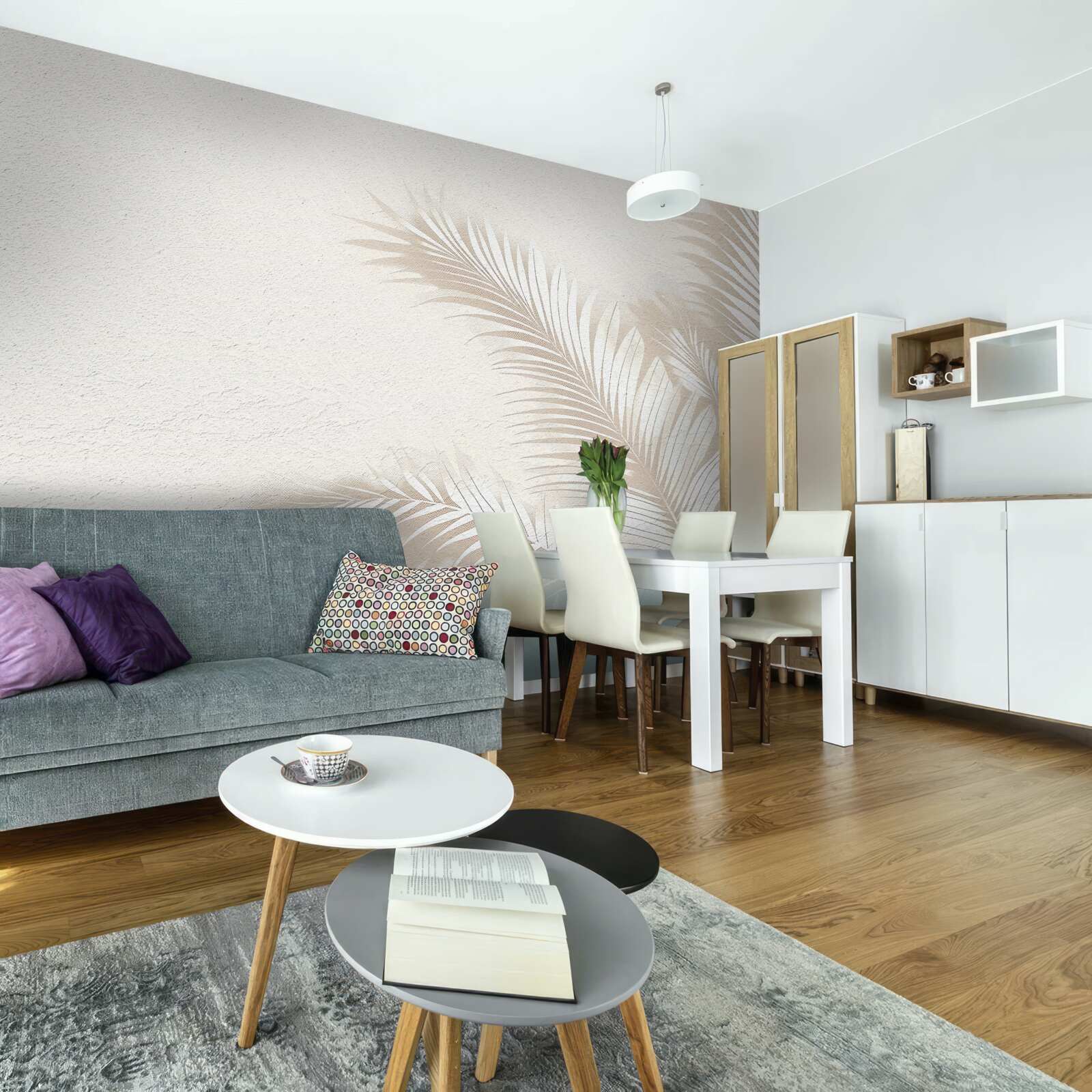 Fototapet frunzele de ferigă sunt albe ca zăpada