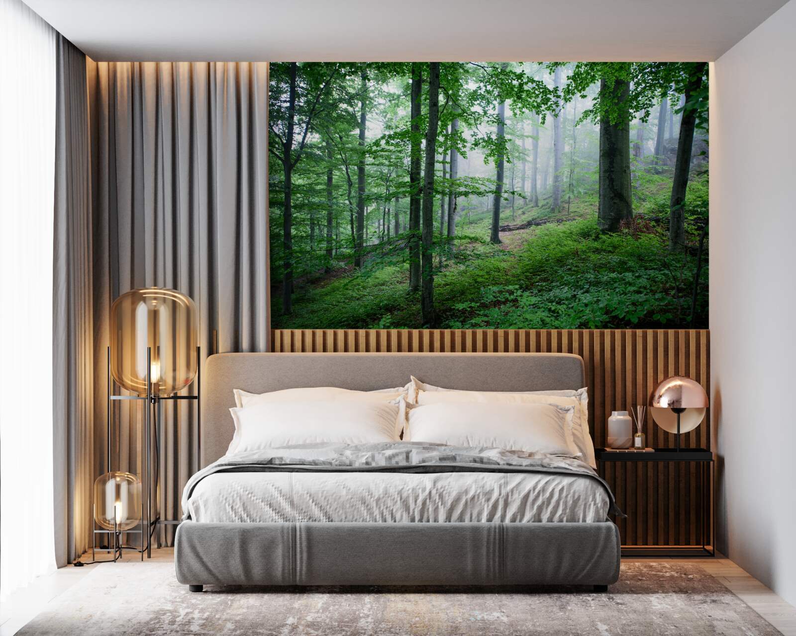 Fototapet ceața coboară pe desișul pădurii