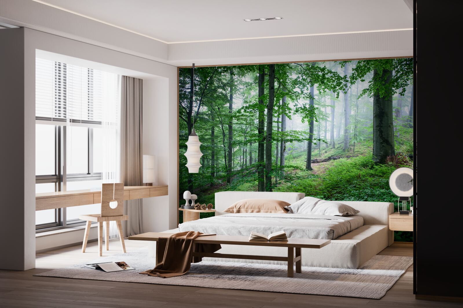 Fototapet ceața coboară pe desișul pădurii