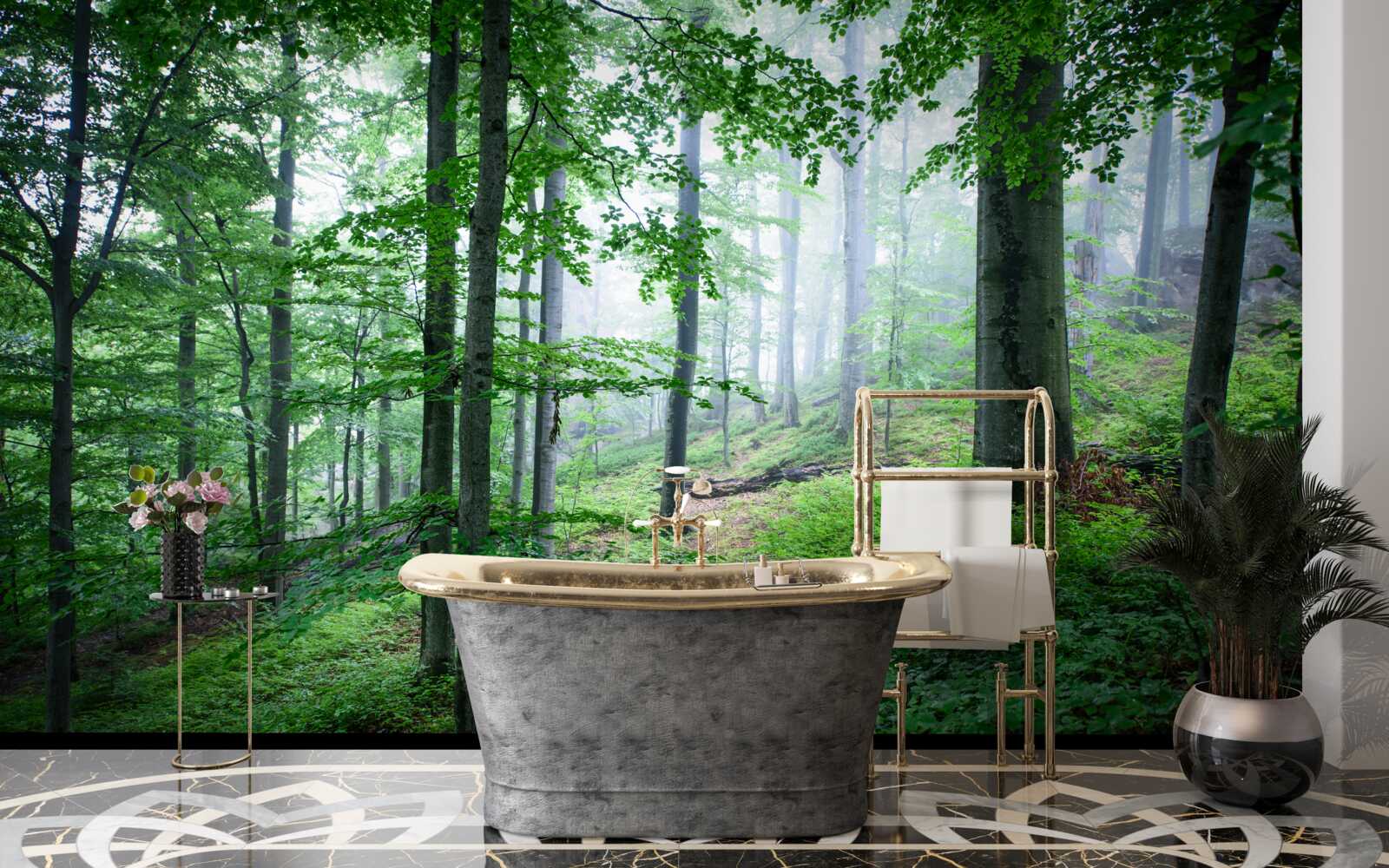 Fototapet ceața coboară pe desișul pădurii