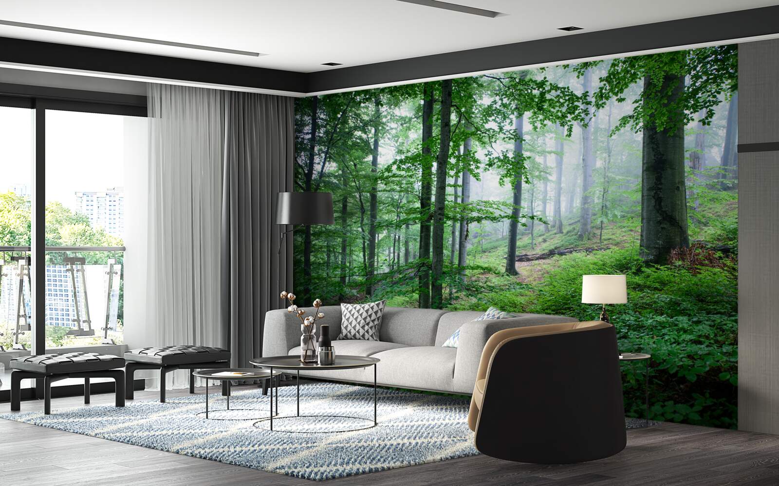 Fototapet ceața coboară pe desișul pădurii